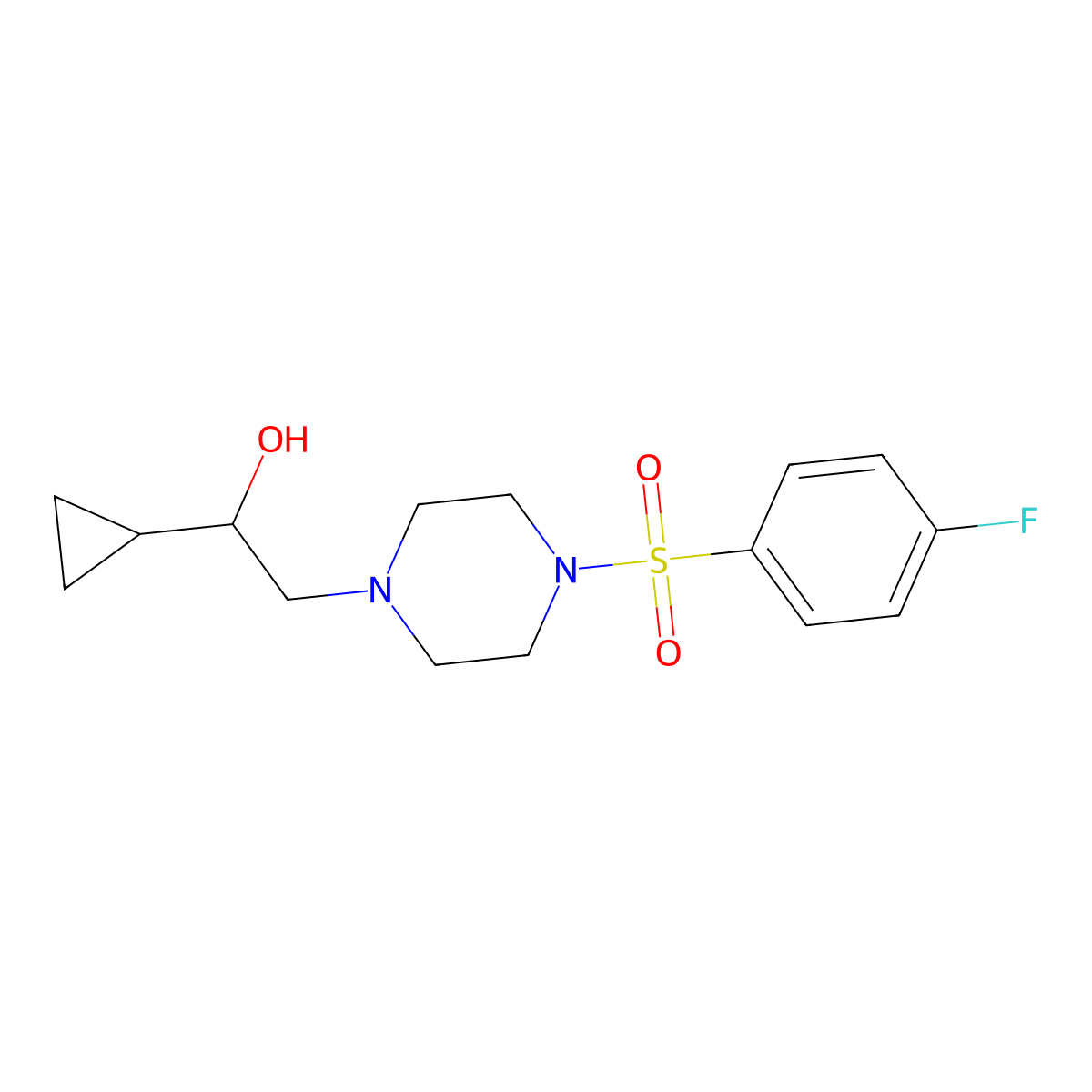 1-Cyclopropyl-2-(4-((4-fluorophenyl)sulfonyl)piperazin-1-yl)ethanol molecular structure, CAS 1396849-88-9