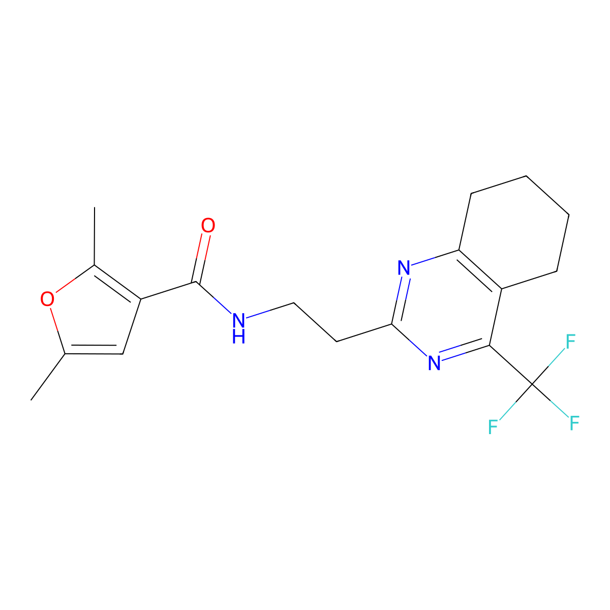 2,5-dimethyl-N-{2-[4-(trifluoromethyl)-5,6,7,8-tetrahydroquinazolin-2-yl]ethyl}furan-3-carboxamide molecular structure, CAS 1396849-89-0
