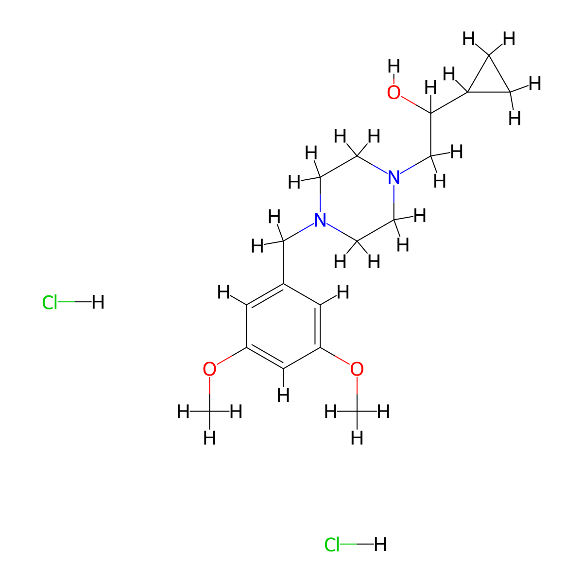 1-Cyclopropyl-2-(4-(3,5-dimethoxybenzyl)piperazin-1-yl)ethanol dihydrochloride molecular structure, CAS 1396849-91-4