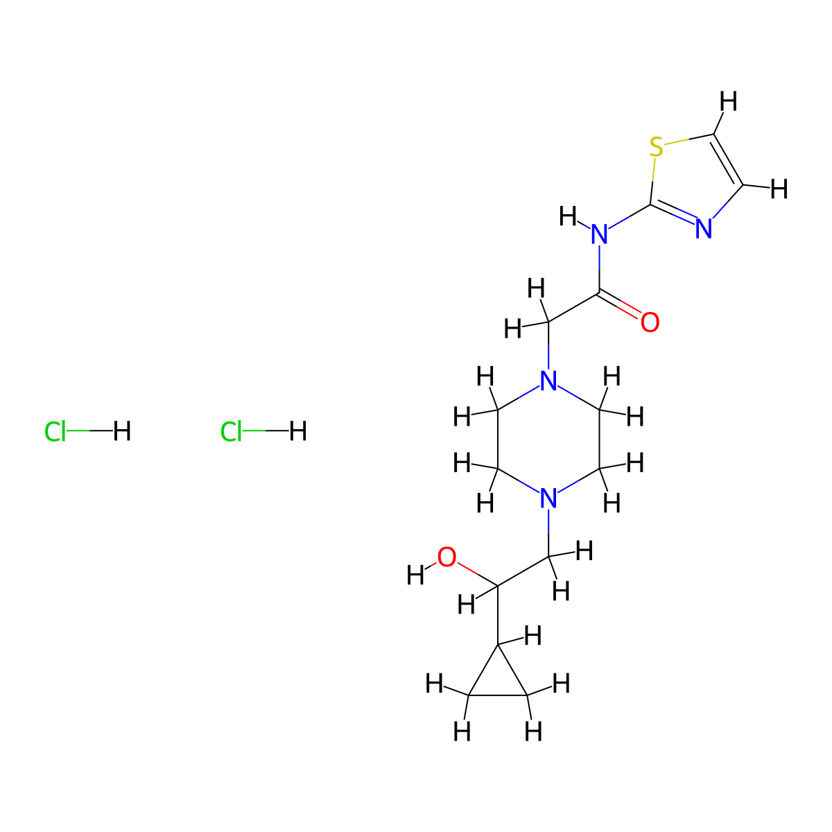 2-(4-(2-cyclopropyl-2-hydroxyethyl)piperazin-1-yl)-N-(thiazol-2-yl)acetamide dihydrochloride molecular structure, CAS 1396849-99-2