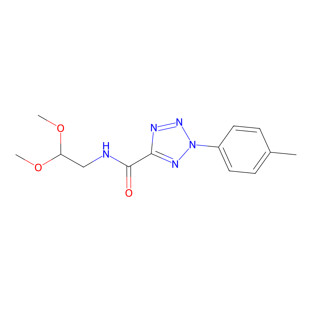 N-(2,2-dimethoxyethyl)-2-(p-tolyl)-2H-tetrazole-5-carboxamide molecular structure, CAS 1396850-00-2