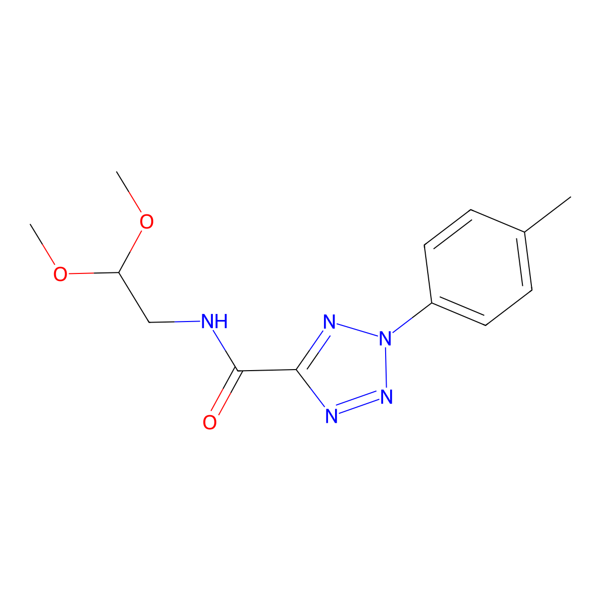 N-(2,2-dimethoxyethyl)-2-(p-tolyl)-2H-tetrazole-5-carboxamide molecular structure, CAS 1396850-00-2
