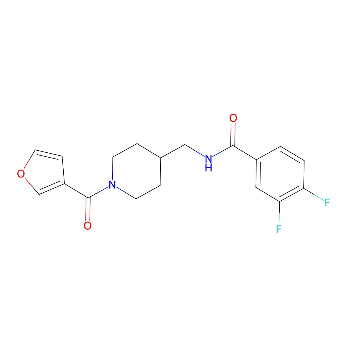3,4-difluoro-N-((1-(furan-3-carbonyl)piperidin-4-yl)methyl)benzamide molecular structure, CAS 1396850-07-9