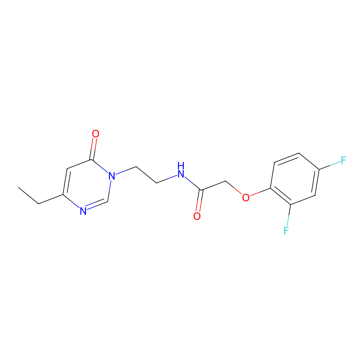 2-(2,4-difluorophenoxy)-N-(2-(4-ethyl-6-oxopyrimidin-1(6H)-yl)ethyl)acetamide molecular structure, CAS 1396850-09-1