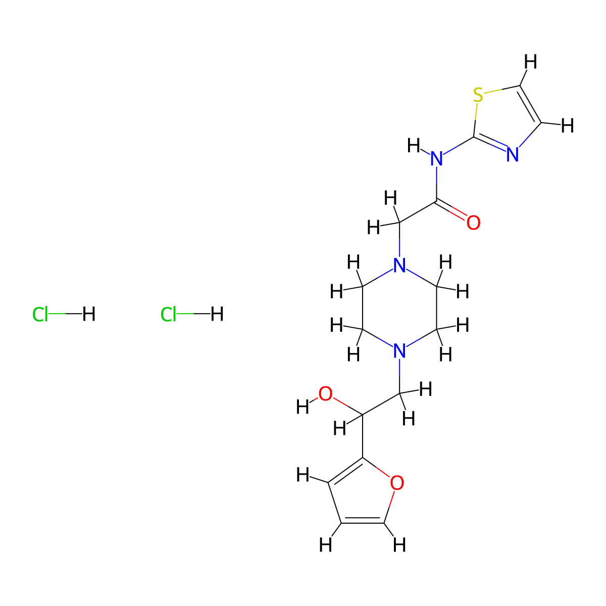 2-(4-(2-(furan-2-yl)-2-hydroxyethyl)piperazin-1-yl)-N-(thiazol-2-yl)acetamide dihydrochloride molecular structure, CAS 1396850-10-4