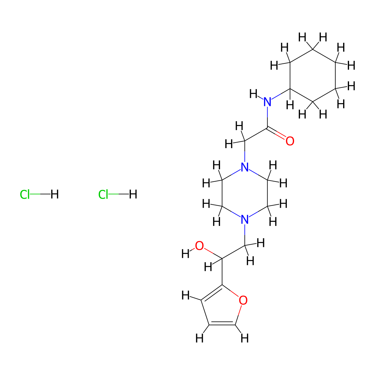 N-Cyclohexyl-2-{4-[2-(furan-2-YL)-2-hydroxyethyl]piperazin-1-YL}acetamide dihydrochloride molecular structure, CAS 1396850-12-6