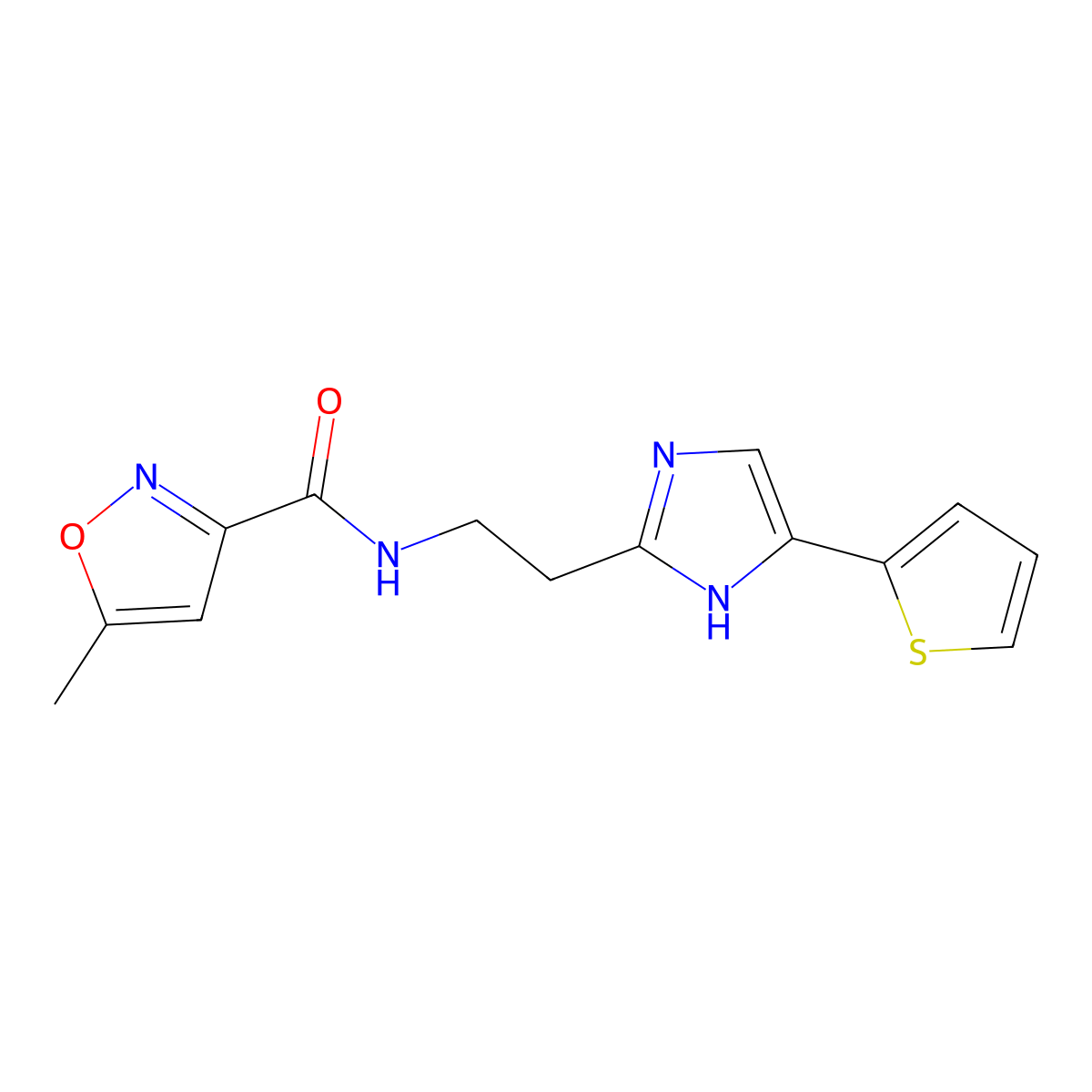 5-methyl-N-(2-(4-(thiophen-2-yl)-1H-imidazol-2-yl)ethyl)isoxazole-3-carboxamide molecular structure, CAS 1396850-15-9