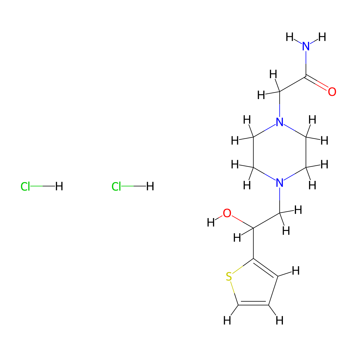 2-(4-(2-Hydroxy-2-(thiophen-2-yl)ethyl)piperazin-1-yl)acetamide dihydrochloride molecular structure, CAS 1396850-16-0