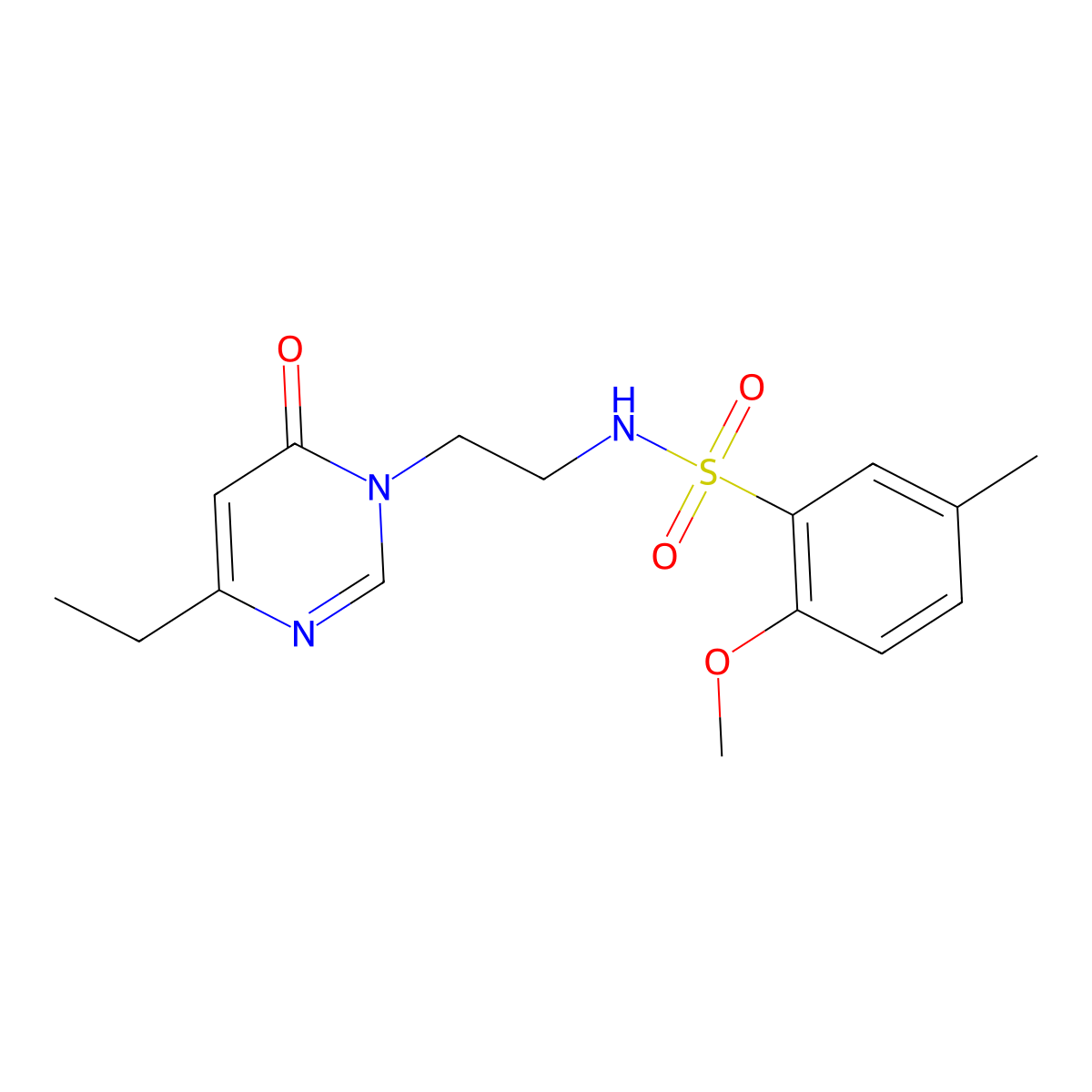 N-(2-(4-ethyl-6-oxopyrimidin-1(6H)-yl)ethyl)-2-methoxy-5-methylbenzenesulfonamide molecular structure, CAS 1396850-17-1