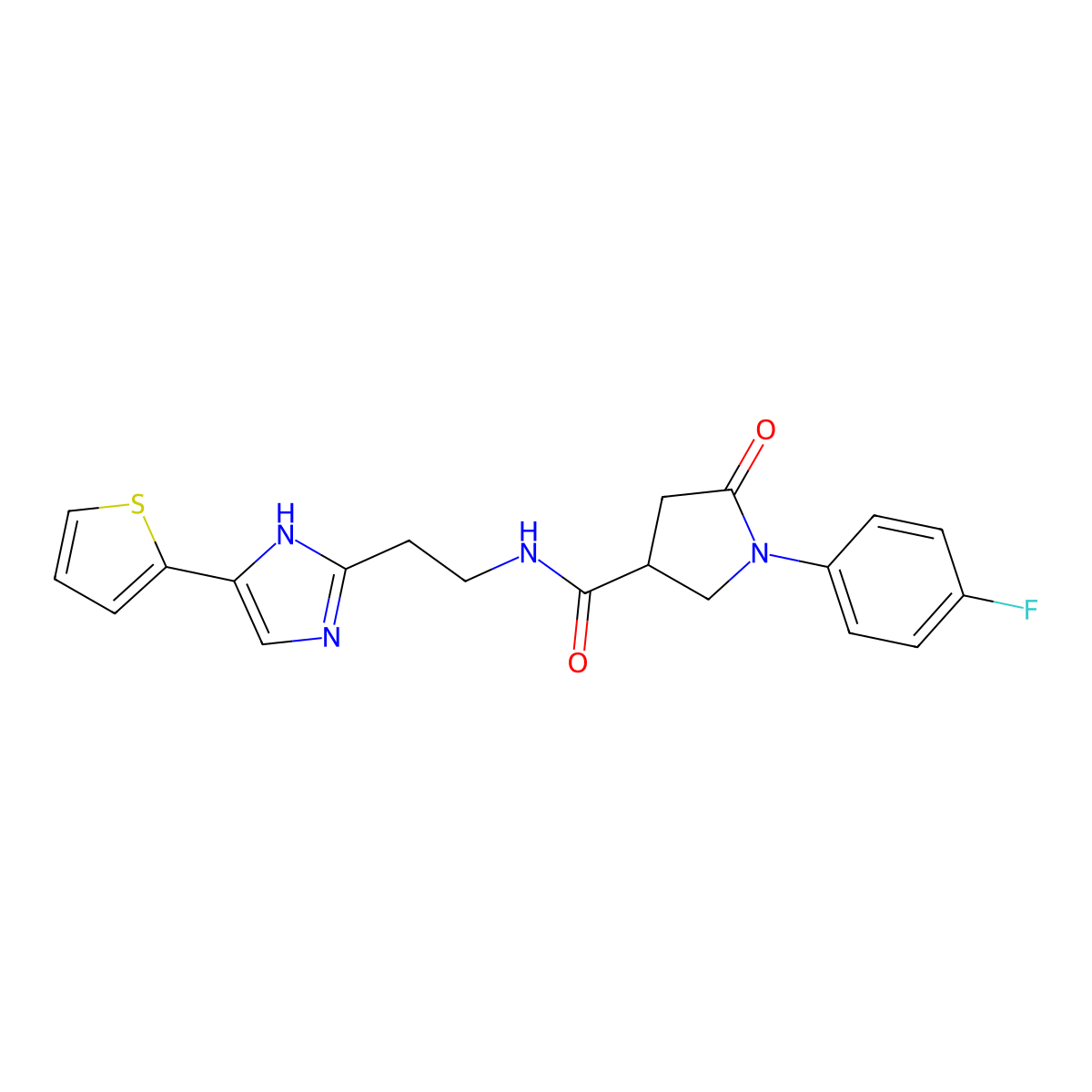 1-(4-fluorophenyl)-5-oxo-N-{2-[4-(thiophen-2-yl)-1H-imidazol-2-yl]ethyl}pyrrolidine-3-carboxamide molecular structure, CAS 1396850-19-3