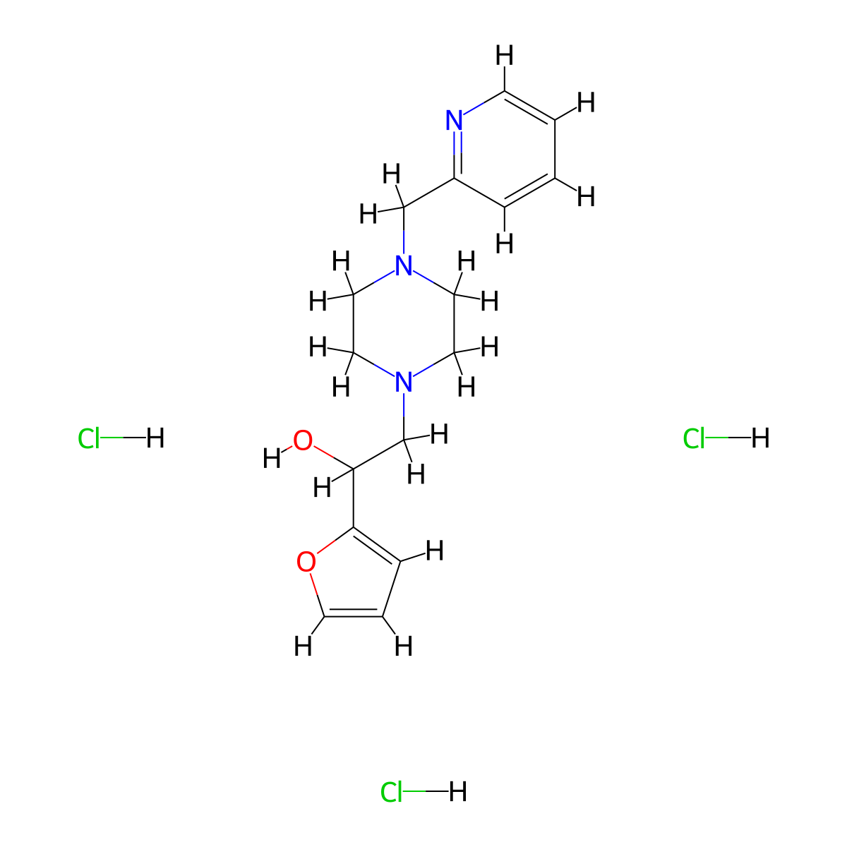1-(Furan-2-yl)-2-(4-(pyridin-2-ylmethyl)piperazin-1-yl)ethanol trihydrochloride molecular structure, CAS 1396850-21-7