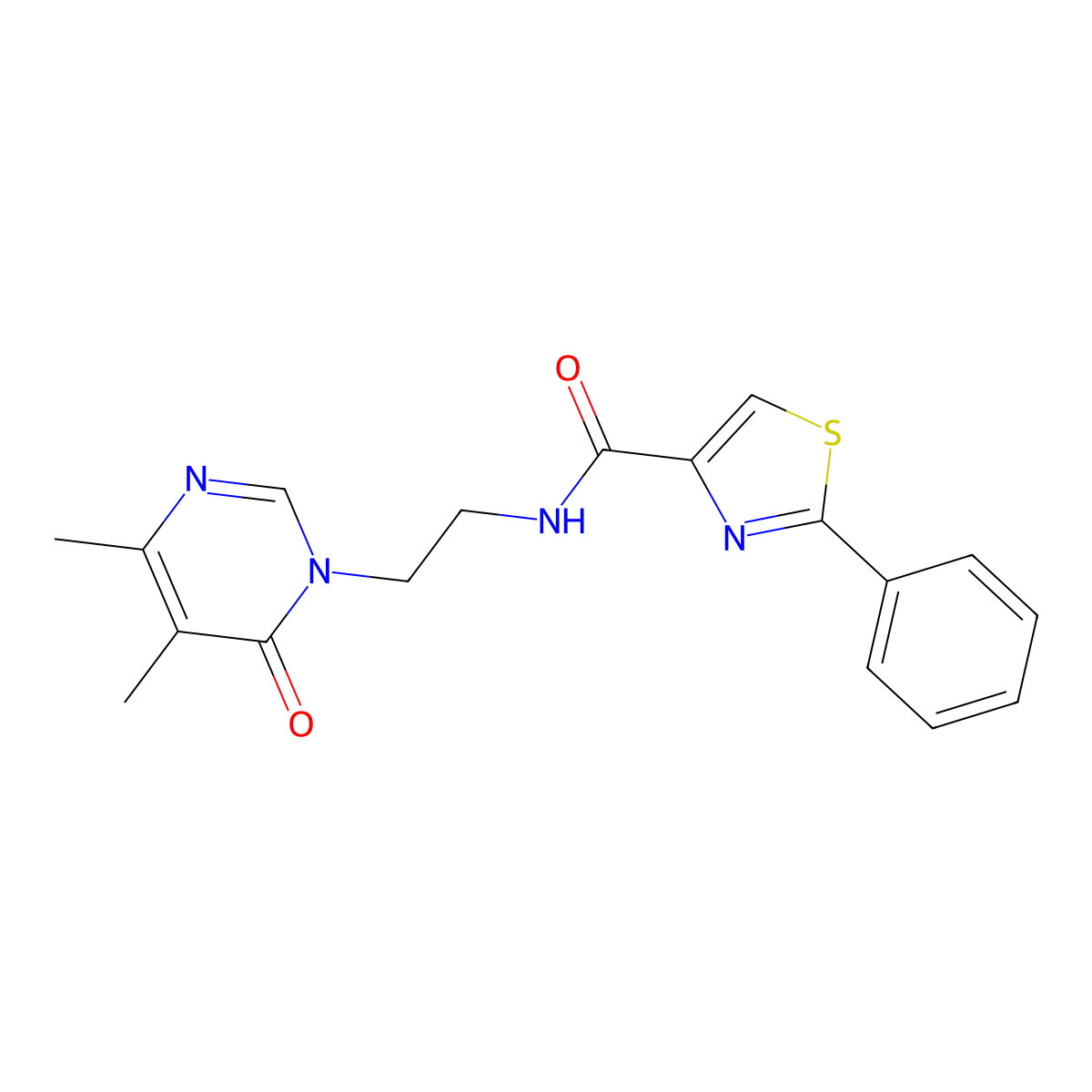 N-(2-(4,5-dimethyl-6-oxopyrimidin-1(6H)-yl)ethyl)-2-phenylthiazole-4-carboxamide molecular structure, CAS 1396850-23-9