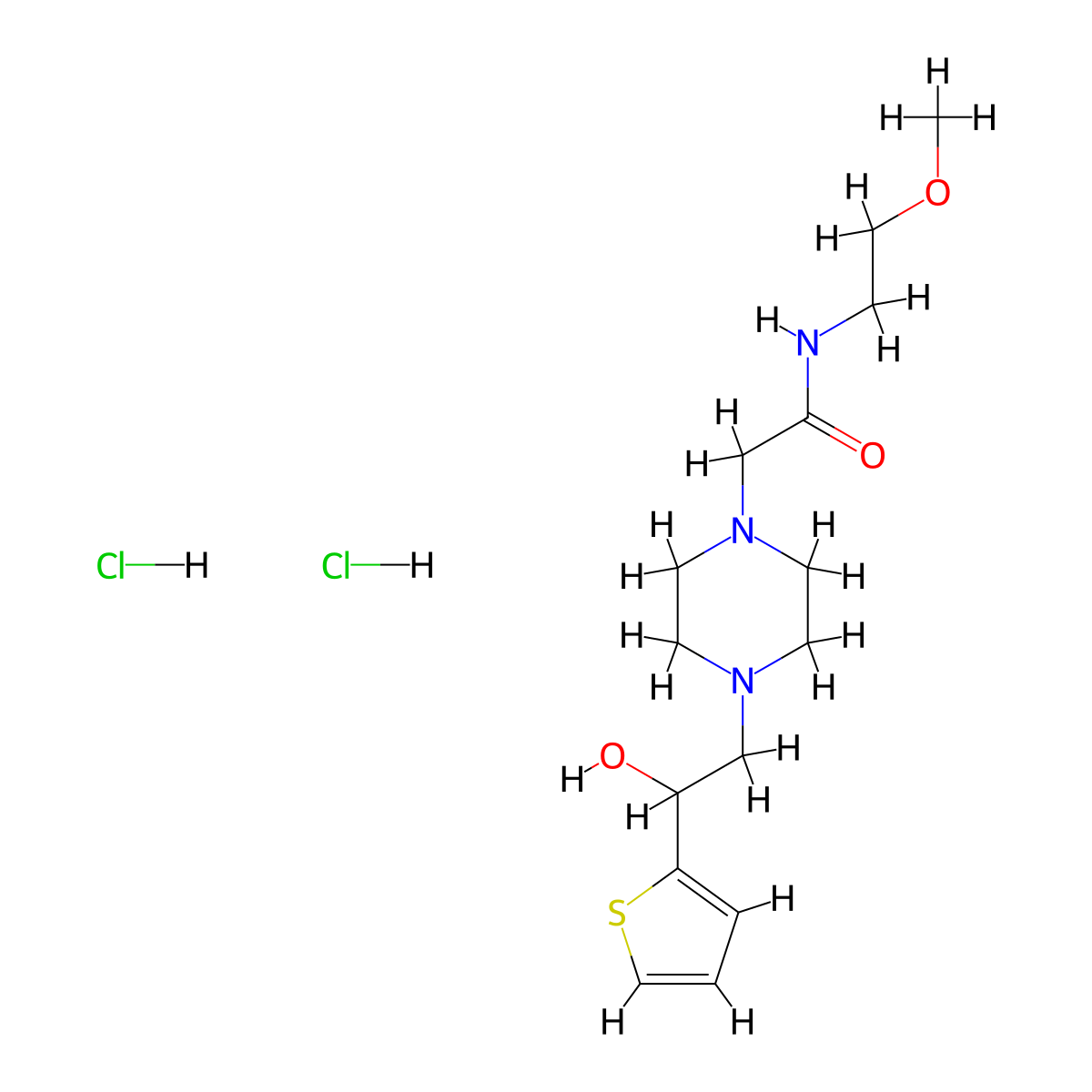 2-{4-[2-Hydroxy-2-(thiophen-2-YL)ethyl]piperazin-1-YL}-N-(2-methoxyethyl)acetamide dihydrochloride molecular structure, CAS 1396850-24-0