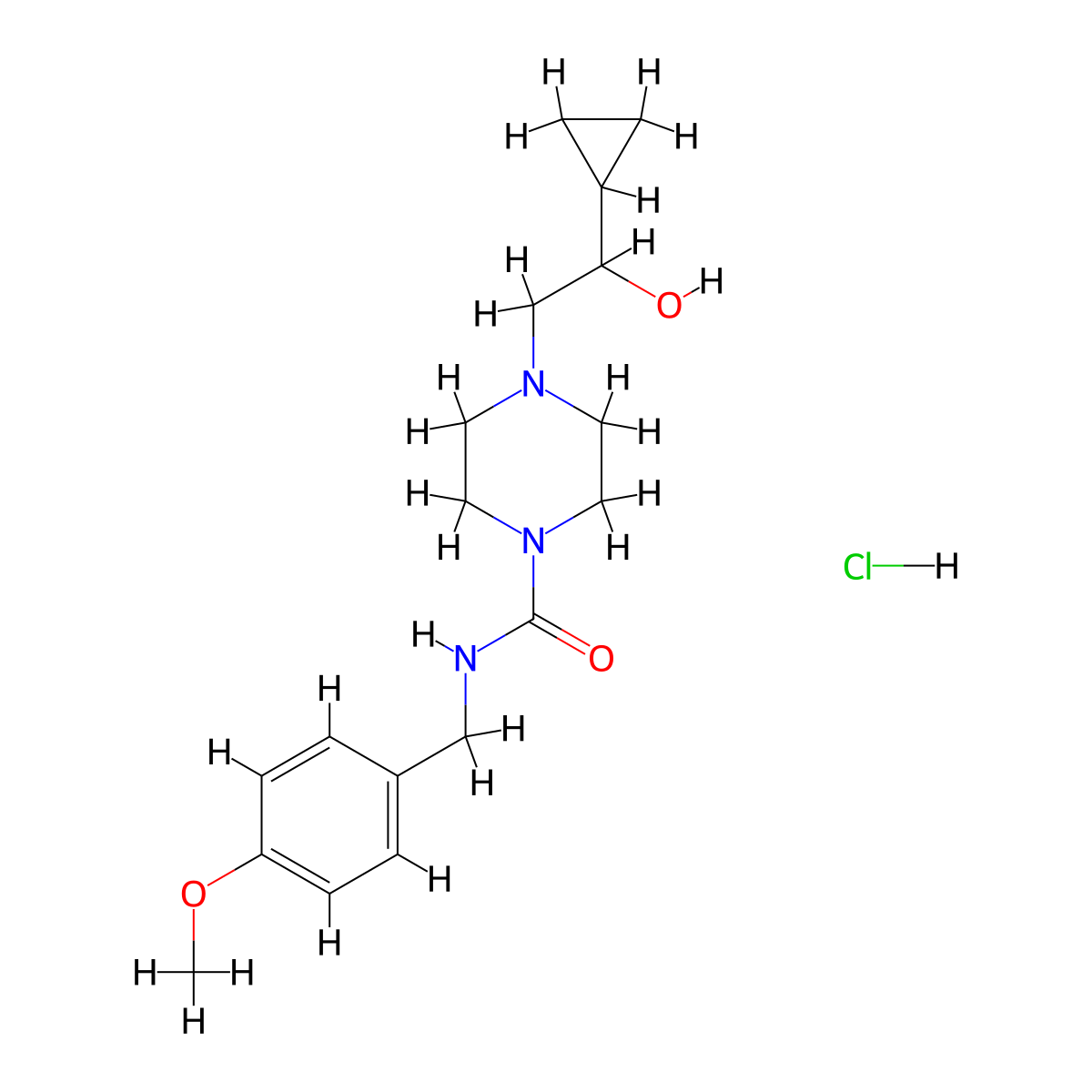 4-(2-cyclopropyl-2-hydroxyethyl)-N-(4-methoxybenzyl)piperazine-1-carboxamide hydrochloride molecular structure, CAS 1396850-32-0