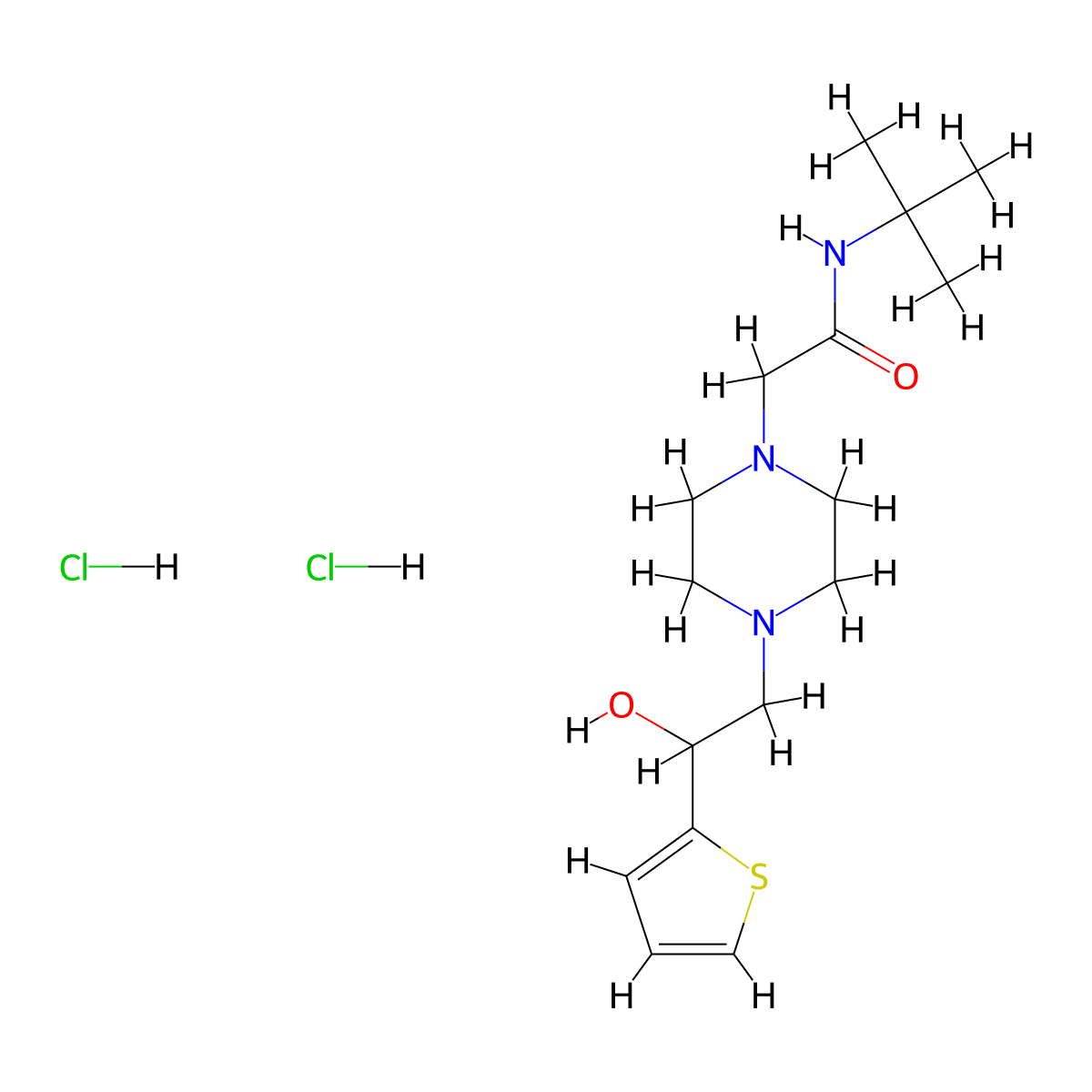 N-(tert-butyl)-2-(4-(2-hydroxy-2-(thiophen-2-yl)ethyl)piperazin-1-yl)acetamide dihydrochloride molecular structure, CAS 1396850-37-5