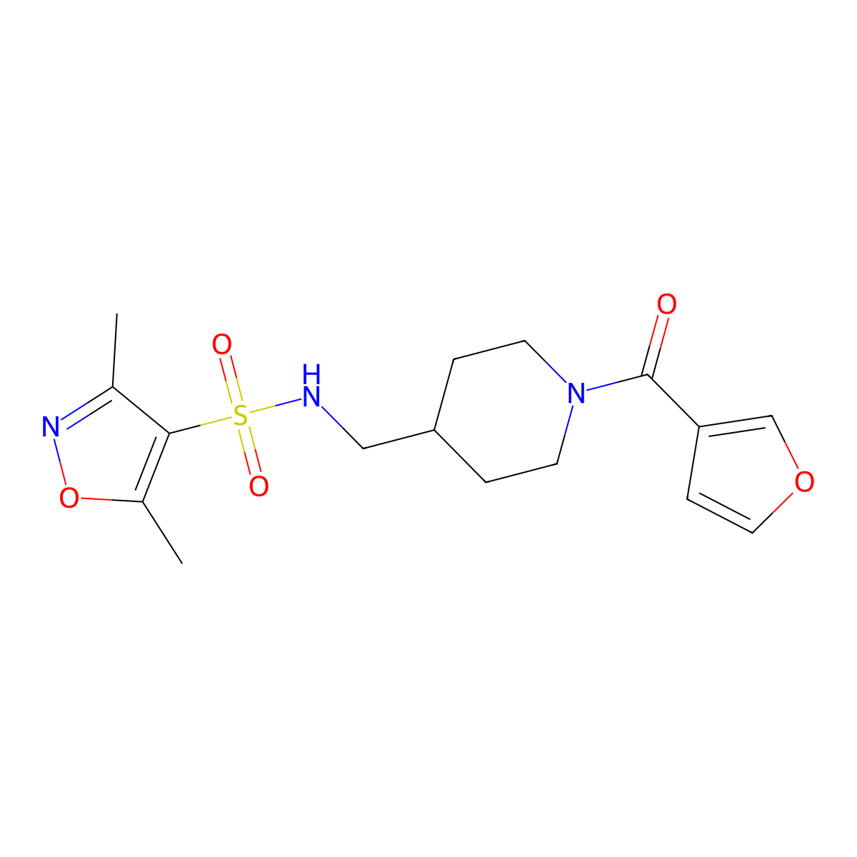N-((1-(furan-3-carbonyl)piperidin-4-yl)methyl)-3,5-dimethylisoxazole-4-sulfonamide molecular structure, CAS 1396850-38-6