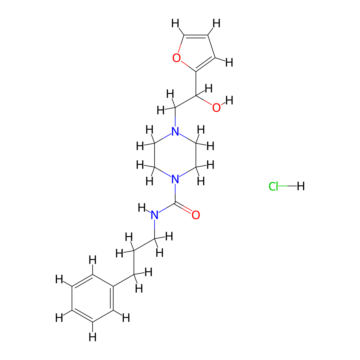 4-(2-(furan-2-yl)-2-hydroxyethyl)-N-(3-phenylpropyl)piperazine-1-carboxamide hydrochloride molecular structure, CAS 1396850-42-2