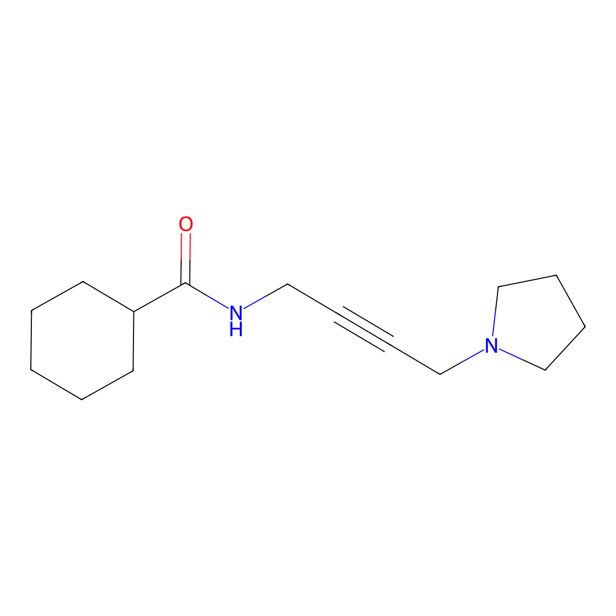 N-[4-(pyrrolidin-1-yl)but-2-yn-1-yl]cyclohexanecarboxamide molecular structure, CAS 1396850-43-3