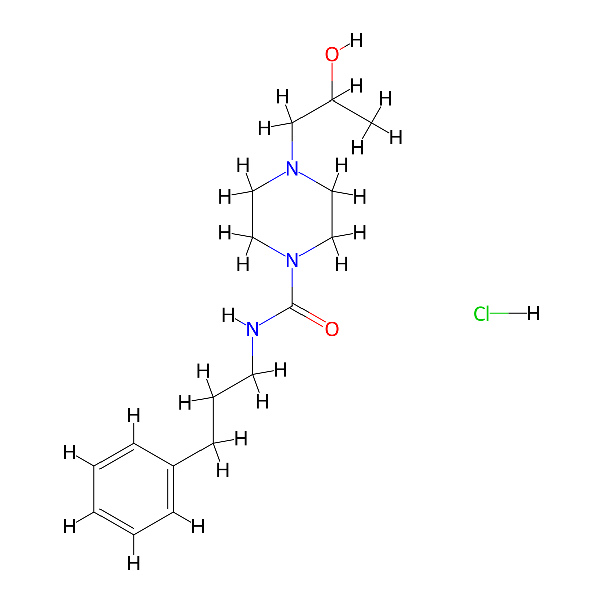 4-(2-hydroxypropyl)-N-(3-phenylpropyl)piperazine-1-carboxamide hydrochloride molecular structure, CAS 1396850-49-9