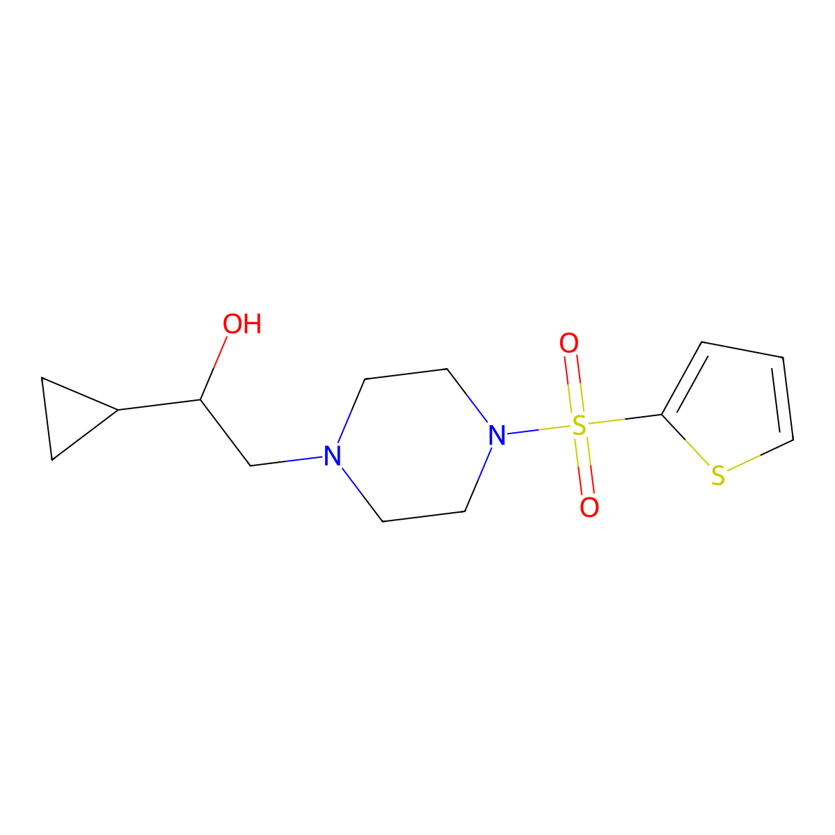 1-Cyclopropyl-2-(4-(thiophen-2-ylsulfonyl)piperazin-1-yl)ethanol molecular structure, CAS 1396850-55-7