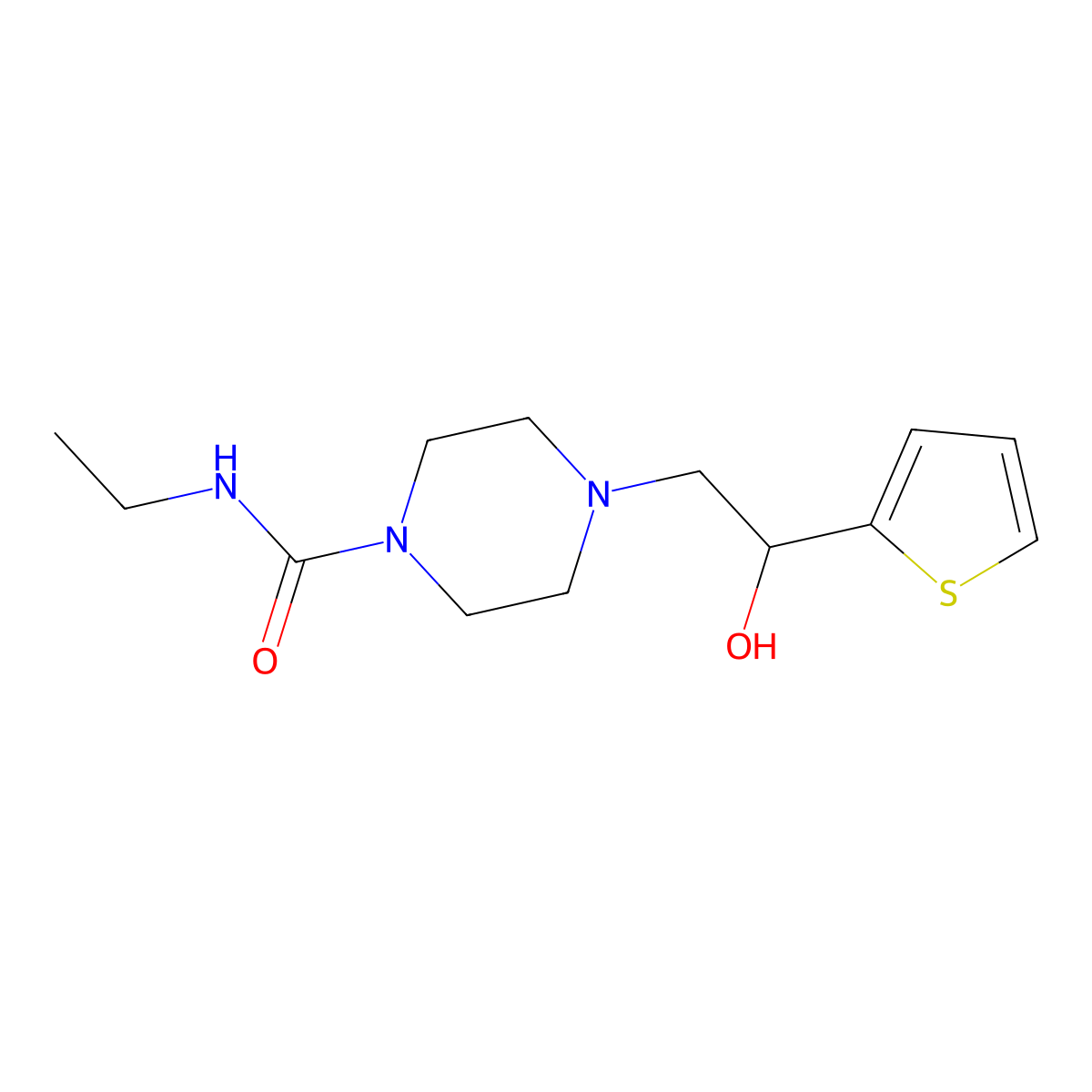 N-ethyl-4-(2-hydroxy-2-(thiophen-2-yl)ethyl)piperazine-1-carboxamide molecular structure, CAS 1396850-62-6