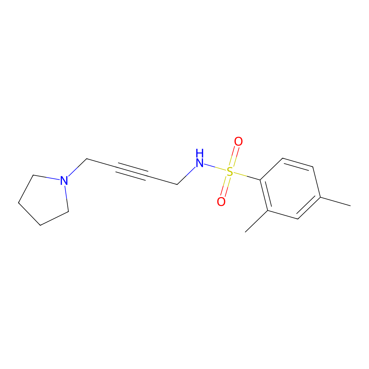 2,4-dimethyl-N-(4-(pyrrolidin-1-yl)but-2-yn-1-yl)benzenesulfonamide molecular structure, CAS 1396850-64-8