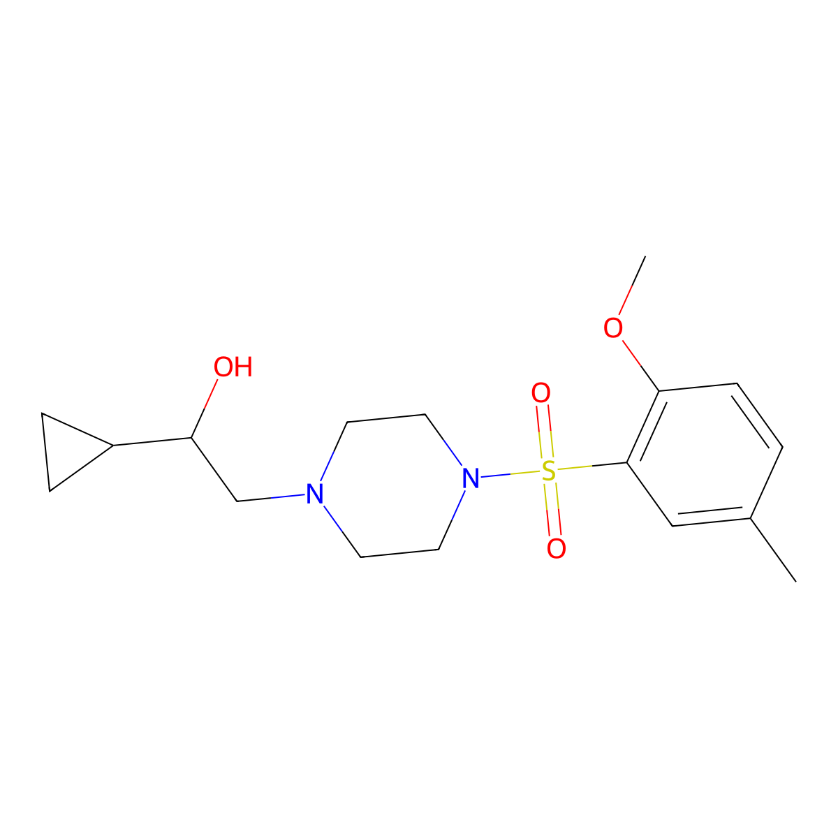 1-Cyclopropyl-2-(4-((2-methoxy-5-methylphenyl)sulfonyl)piperazin-1-yl)ethanol molecular structure, CAS 1396850-65-9