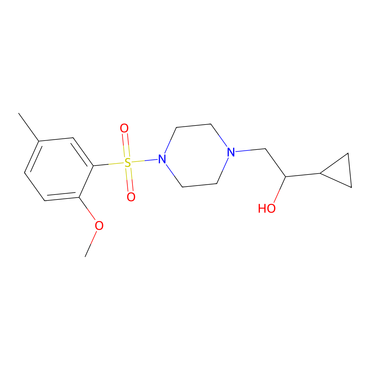 1-Cyclopropyl-2-(4-((2-methoxy-5-methylphenyl)sulfonyl)piperazin-1-yl)ethanol molecular structure, CAS 1396850-65-9