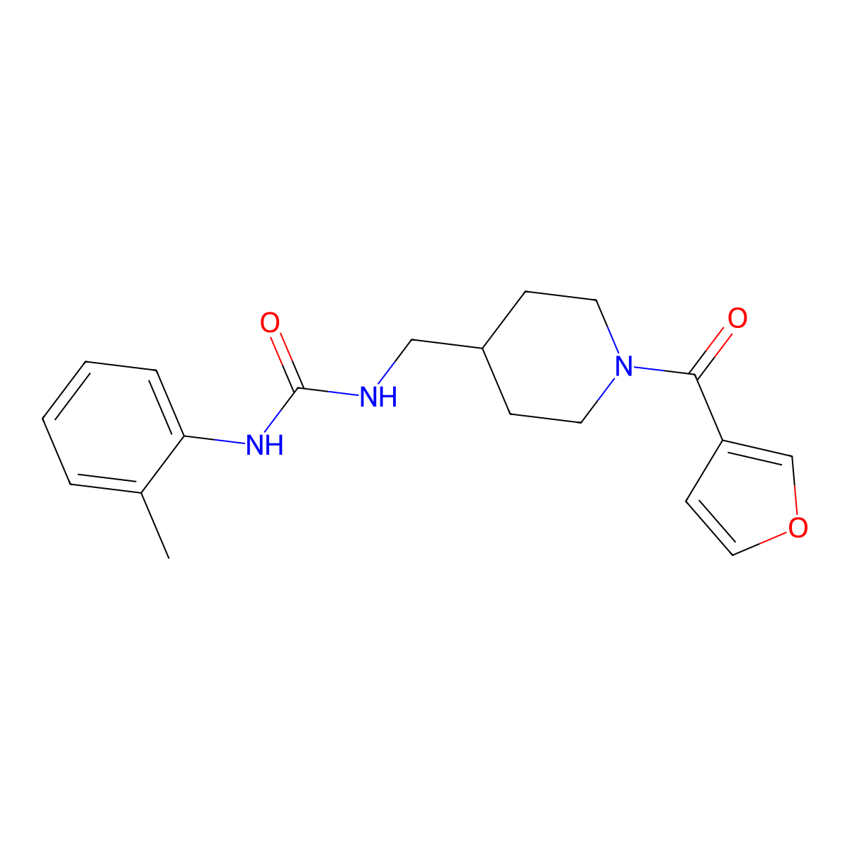 1-((1-(Furan-3-carbonyl)piperidin-4-yl)methyl)-3-(o-tolyl)urea molecular structure, CAS 1396850-73-9