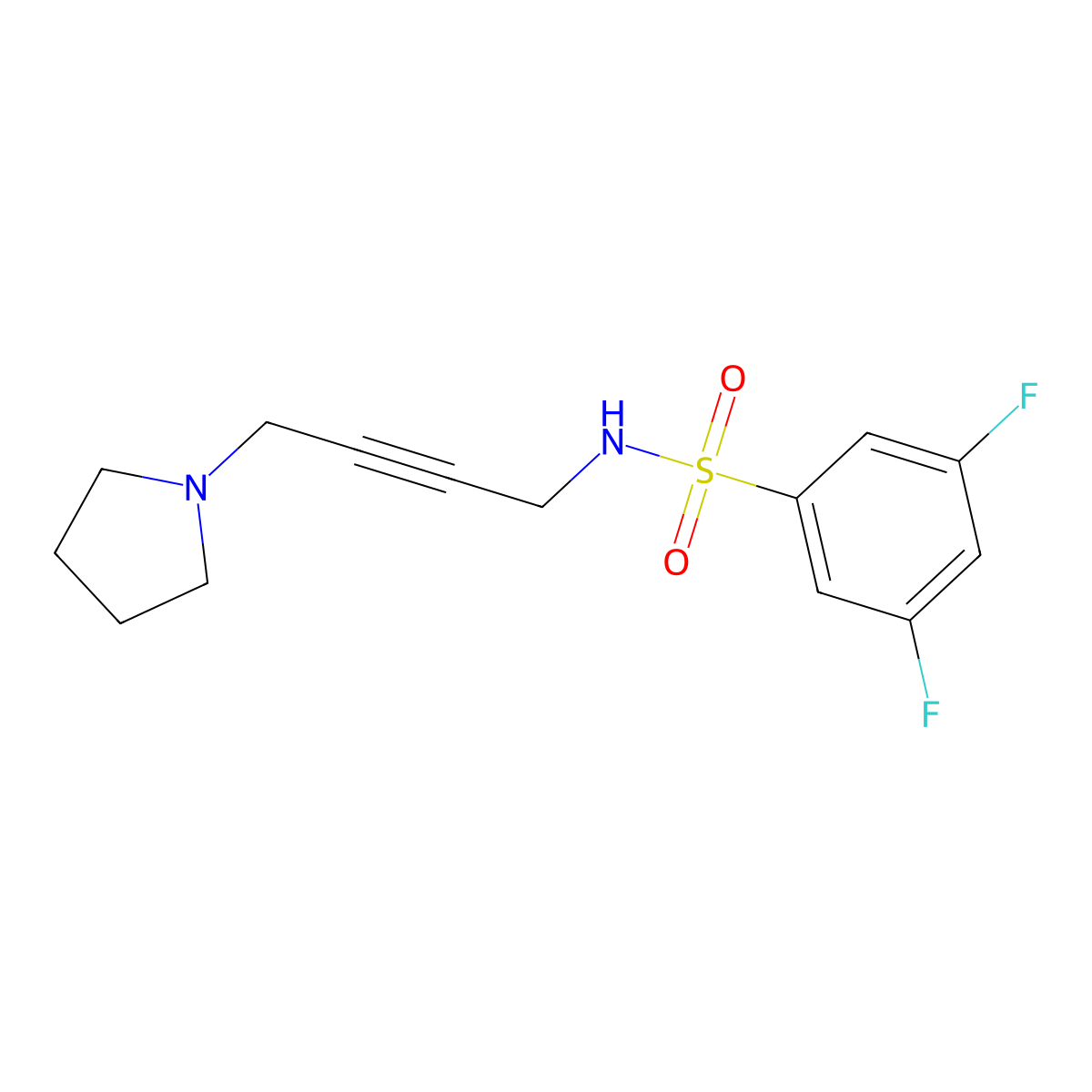 3,5-difluoro-N-(4-(pyrrolidin-1-yl)but-2-yn-1-yl)benzenesulfonamide molecular structure, CAS 1396850-74-0