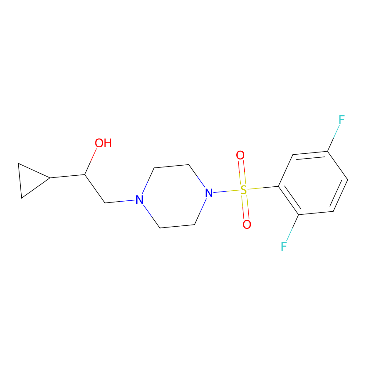 1-Cyclopropyl-2-(4-((2,5-difluorophenyl)sulfonyl)piperazin-1-yl)ethanol molecular structure, CAS 1396850-75-1