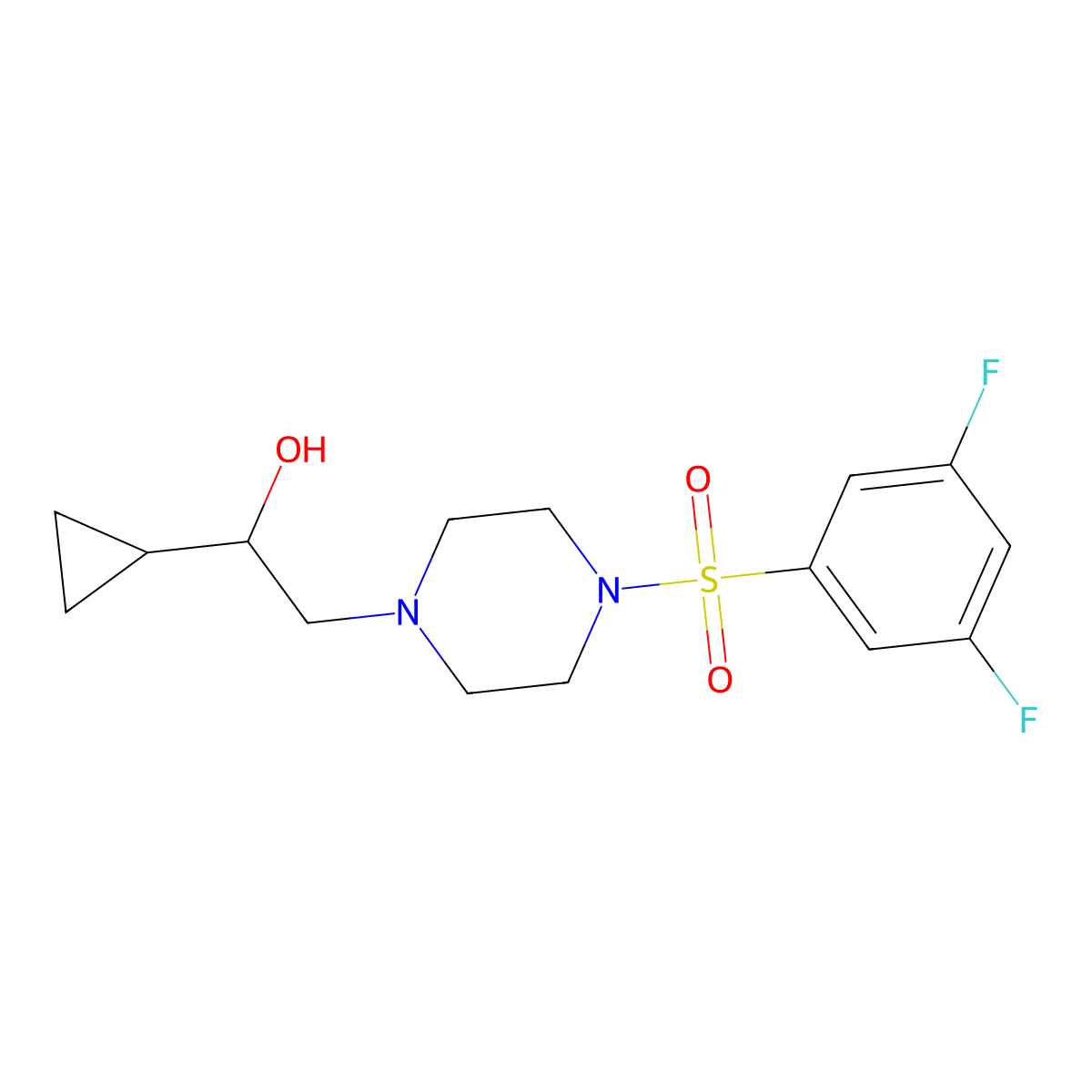 1-Cyclopropyl-2-(4-((3,5-difluorophenyl)sulfonyl)piperazin-1-yl)ethanol molecular structure, CAS 1396850-80-8