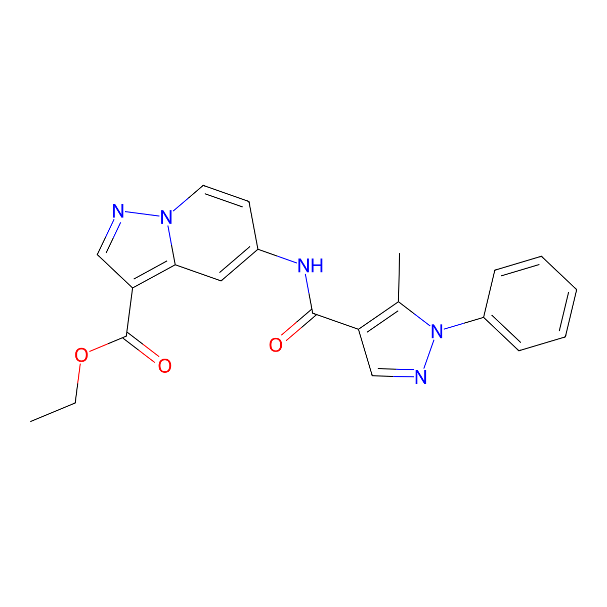 ethyl 5-(5-methyl-1-phenyl-1H-pyrazole-4-carboxamido)pyrazolo[1,5-a]pyridine-3-carboxylate molecular structure, CAS 1396850-84-2