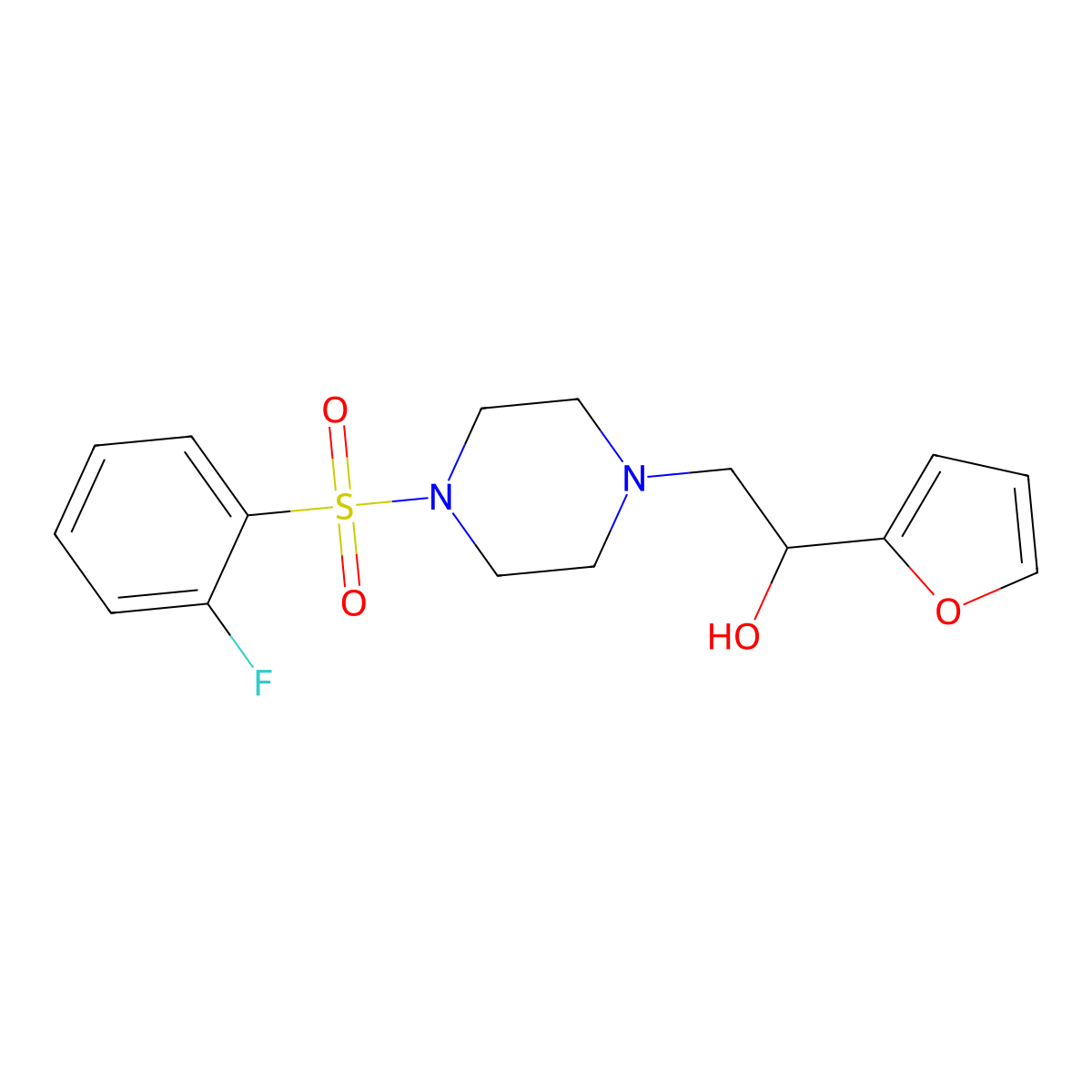 2-(4-((2-Fluorophenyl)sulfonyl)piperazin-1-yl)-1-(furan-2-yl)ethanol molecular structure, CAS 1396850-87-5