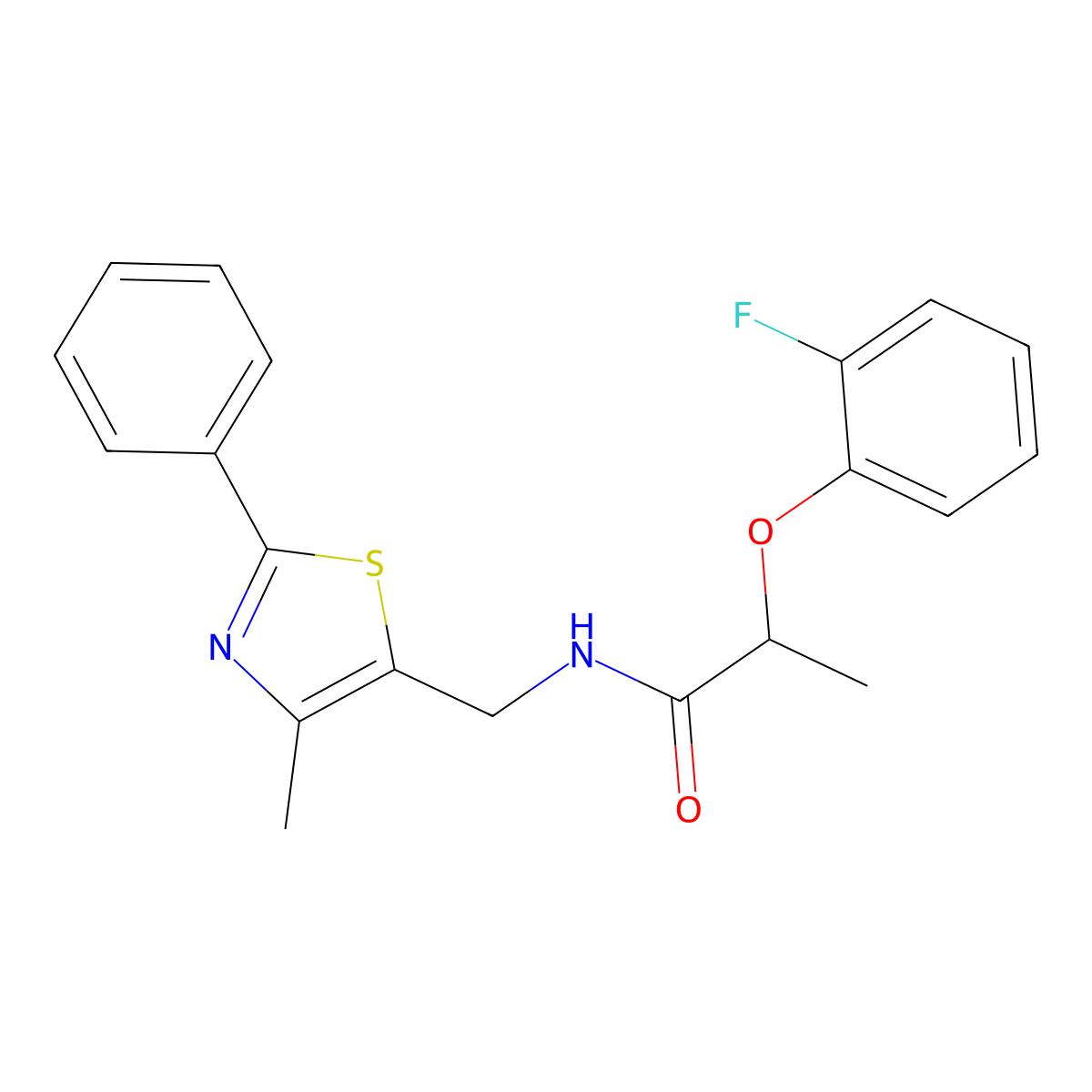 2-(2-fluorophenoxy)-N-((4-methyl-2-phenylthiazol-5-yl)methyl)propanamide molecular structure, CAS 1396850-91-1