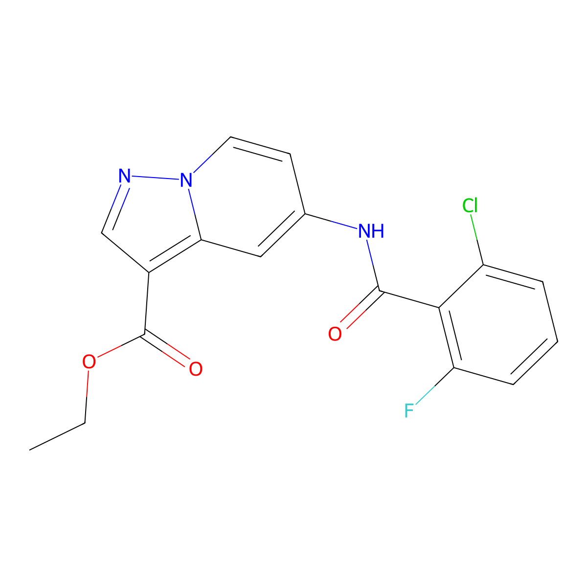 Ethyl 5-(2-chloro-6-fluorobenzamido)pyrazolo[1,5-a]pyridine-3-carboxylate molecular structure, CAS 1396850-93-3