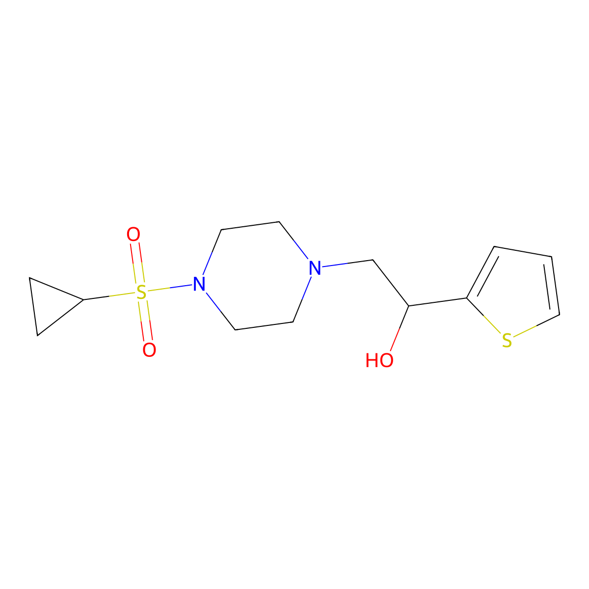 2-(4-(Cyclopropylsulfonyl)piperazin-1-yl)-1-(thiophen-2-yl)ethanol molecular structure, CAS 1396850-96-6