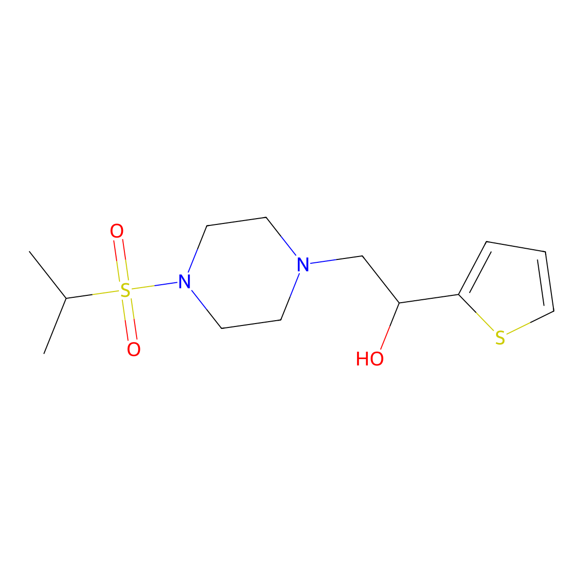 2-(4-(Isopropylsulfonyl)piperazin-1-yl)-1-(thiophen-2-yl)ethanol molecular structure, CAS 1396851-03-8