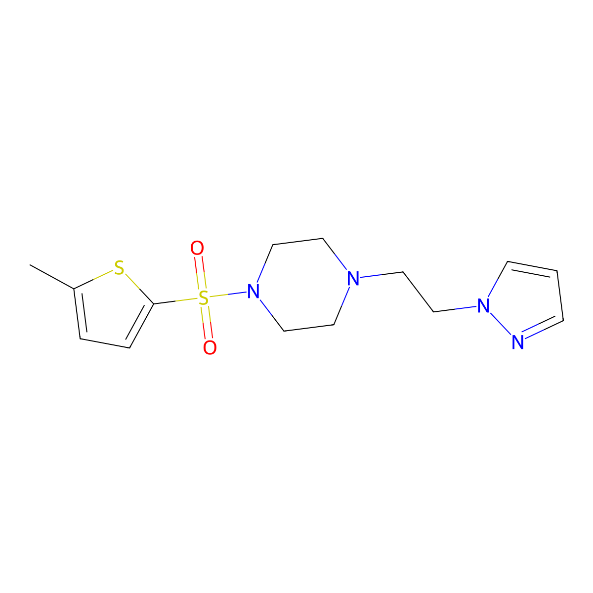 1-[(5-methylthiophen-2-yl)sulfonyl]-4-[2-(1H-pyrazol-1-yl)ethyl]piperazine molecular structure, CAS 1396851-06-1