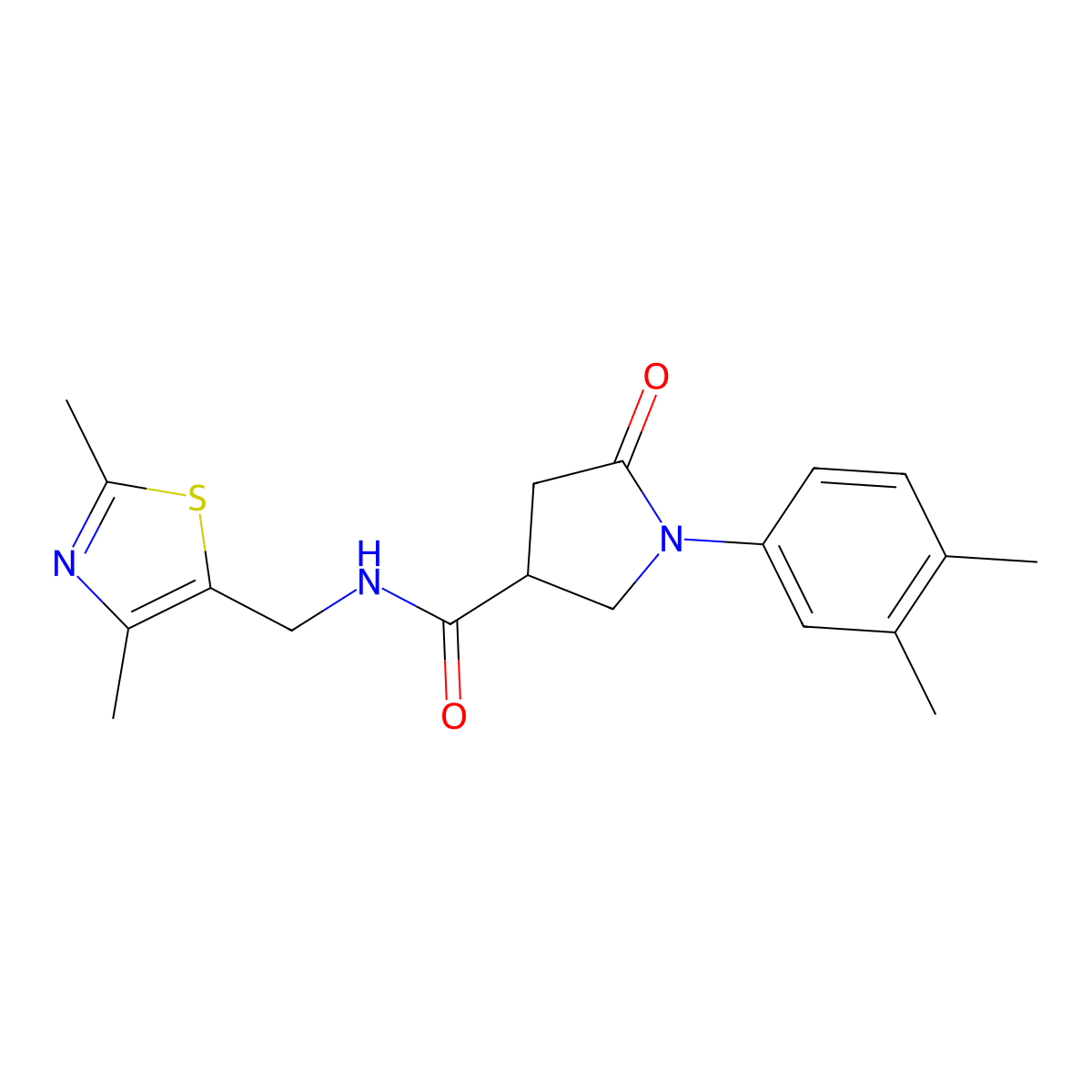 1-(3,4-dimethylphenyl)-N-((2,4-dimethylthiazol-5-yl)methyl)-5-oxopyrrolidine-3-carboxamide molecular structure, CAS 1396851-08-3