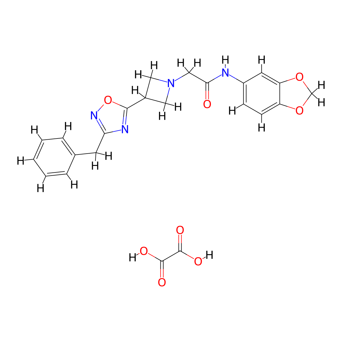N-(benzo[d][1,3]dioxol-5-yl)-2-(3-(3-benzyl-1,2,4-oxadiazol-5-yl)azetidin-1-yl)acetamide oxalate molecular structure, CAS 1396851-13-0