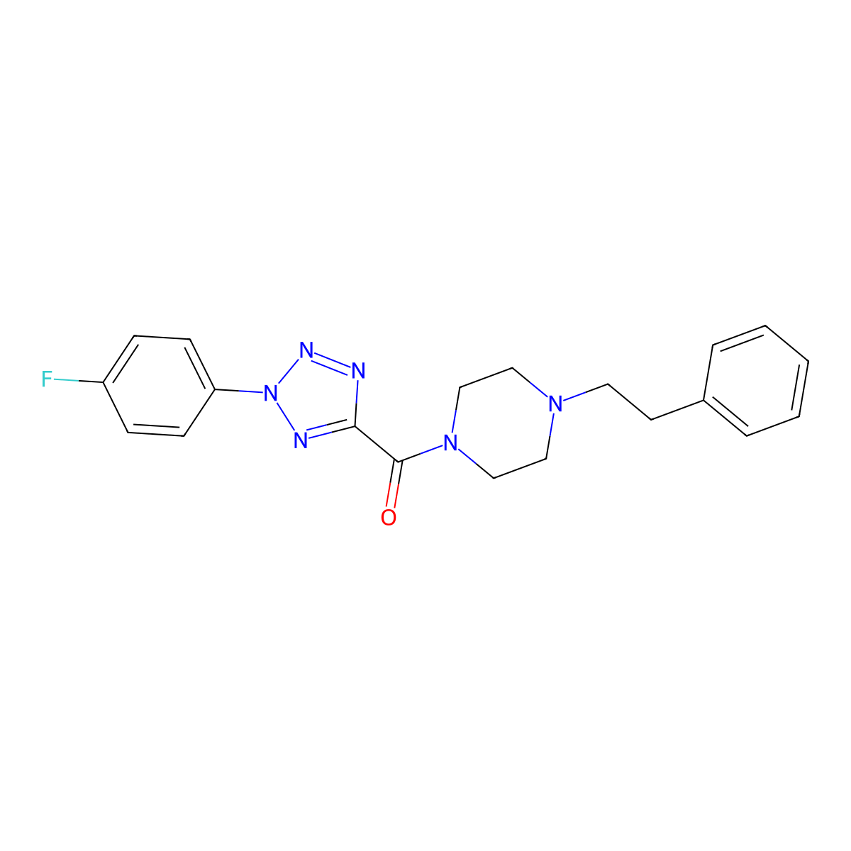 (2-(4-fluorophenyl)-2H-tetrazol-5-yl)(4-phenethylpiperazin-1-yl)methanone molecular structure, CAS 1396851-14-1