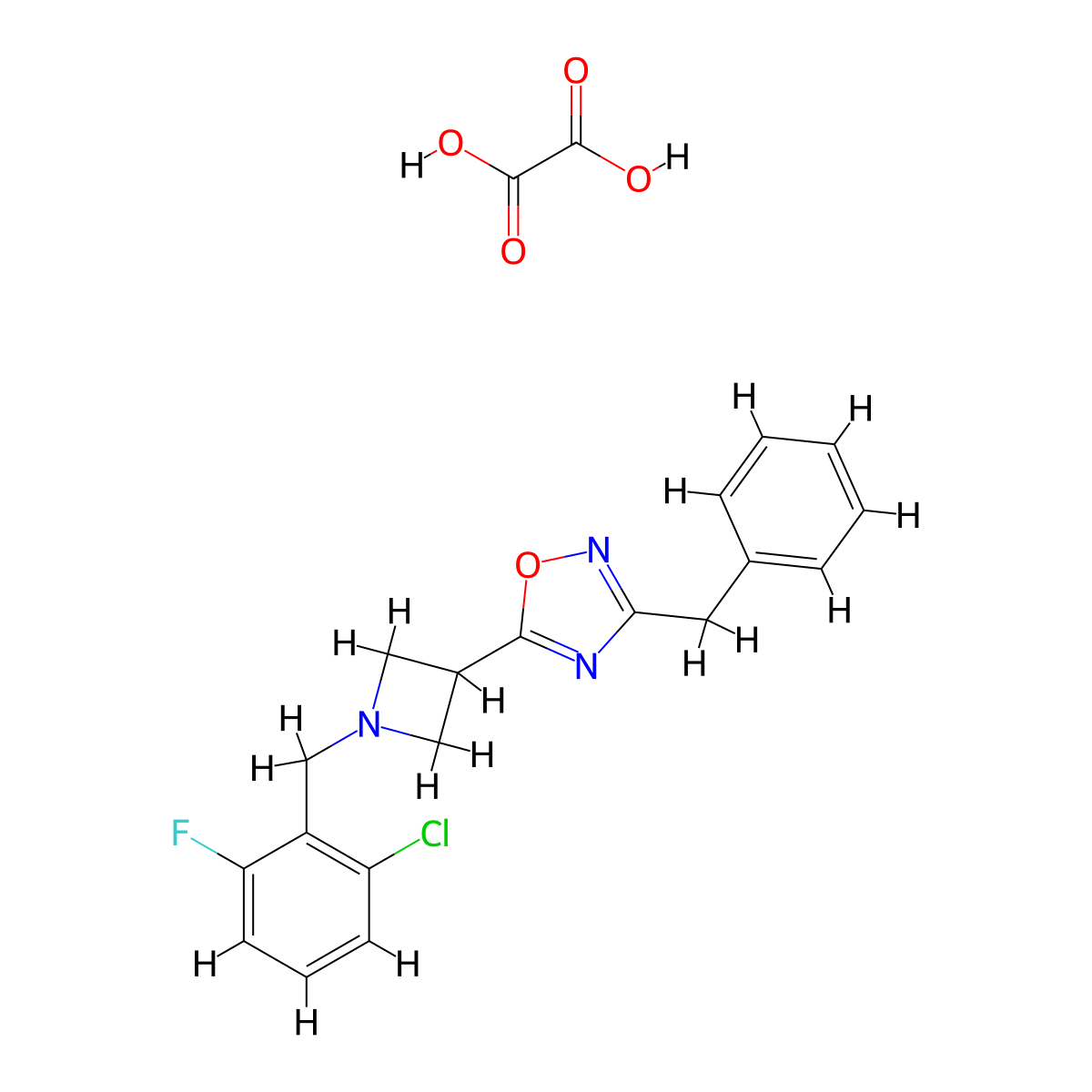 3-Benzyl-5-(1-(2-chloro-6-fluorobenzyl)azetidin-3-yl)-1,2,4-oxadiazole oxalate molecular structure, CAS 1396851-23-2