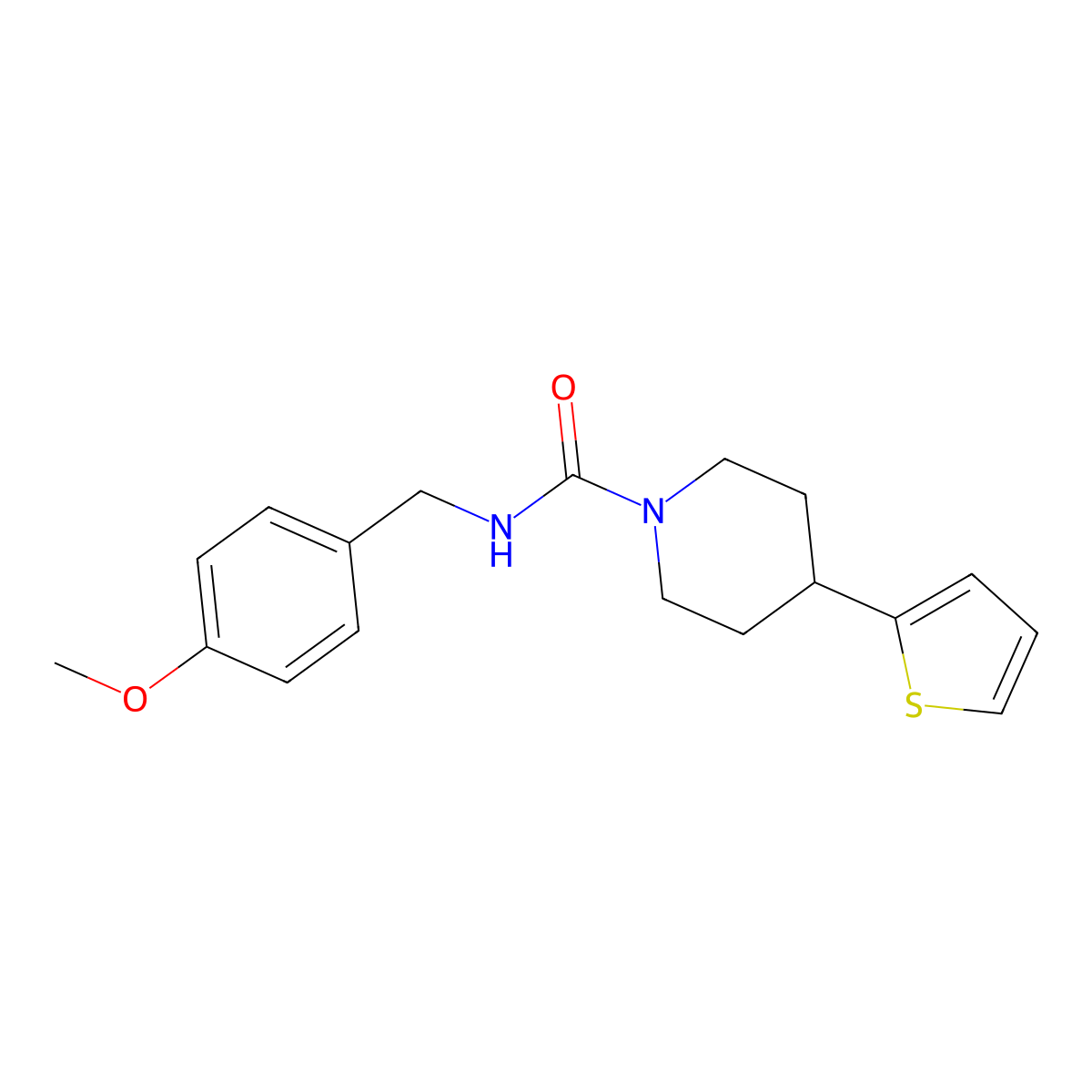 N-(4-methoxybenzyl)-4-(thiophen-2-yl)piperidine-1-carboxamide molecular structure, CAS 1396851-25-4
