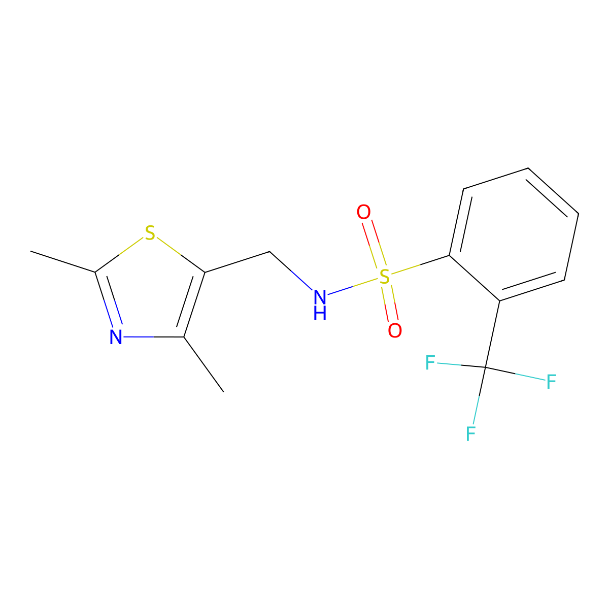 N-((2,4-dimethylthiazol-5-yl)methyl)-2-(trifluoromethyl)benzenesulfonamide molecular structure, CAS 1396851-27-6