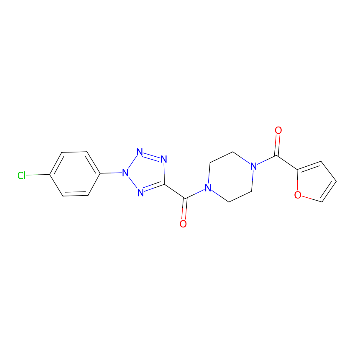 (2-(4-chlorophenyl)-2H-tetrazol-5-yl)(4-(furan-2-carbonyl)piperazin-1-yl)methanone molecular structure, CAS 1396851-42-5