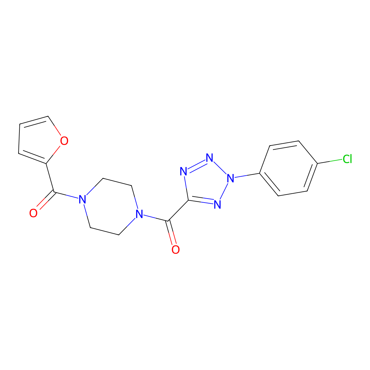 (2-(4-chlorophenyl)-2H-tetrazol-5-yl)(4-(furan-2-carbonyl)piperazin-1-yl)methanone molecular structure, CAS 1396851-42-5