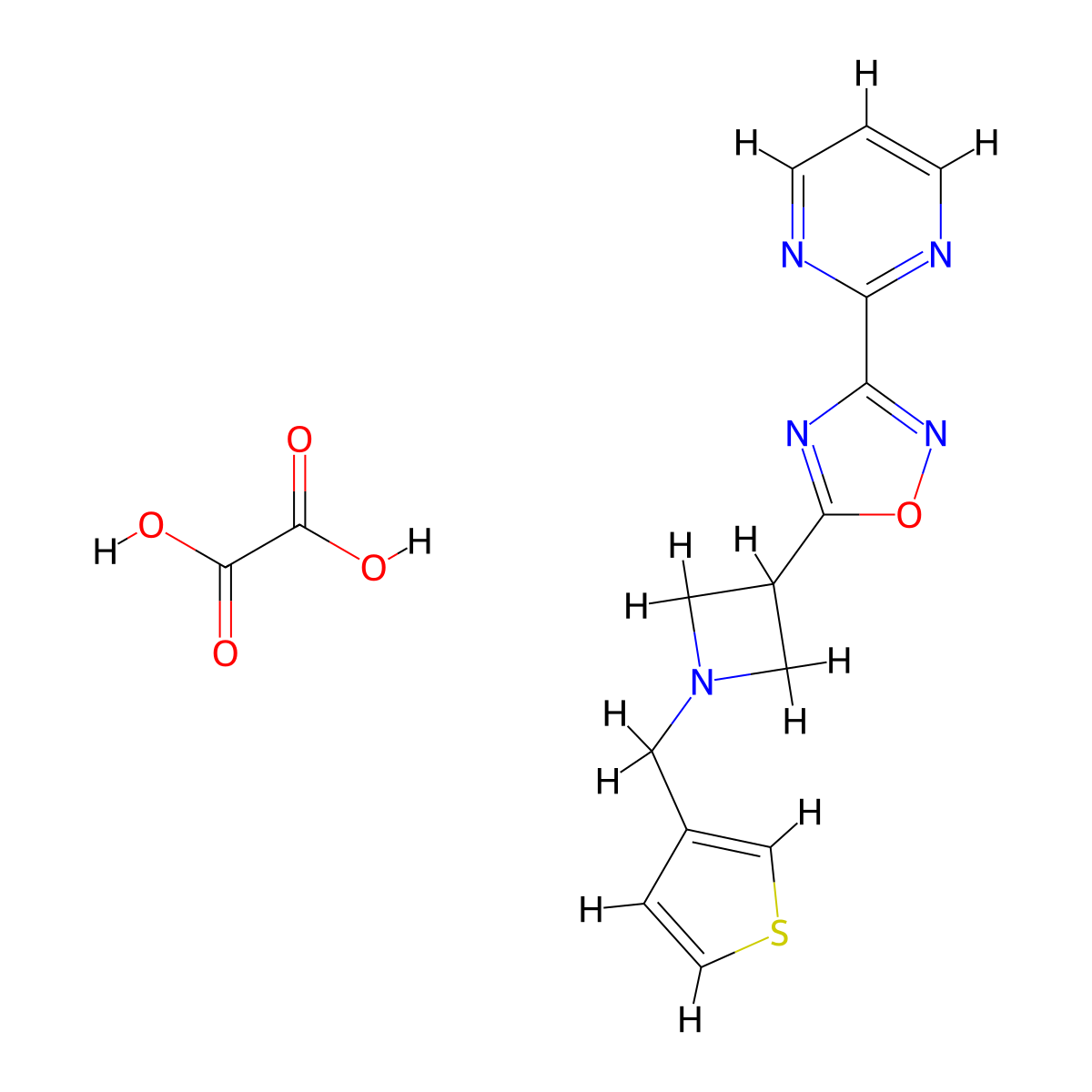 3-(Pyrimidin-2-yl)-5-(1-(thiophen-3-ylmethyl)azetidin-3-yl)-1,2,4-oxadiazole oxalate molecular structure, CAS 1396851-45-8