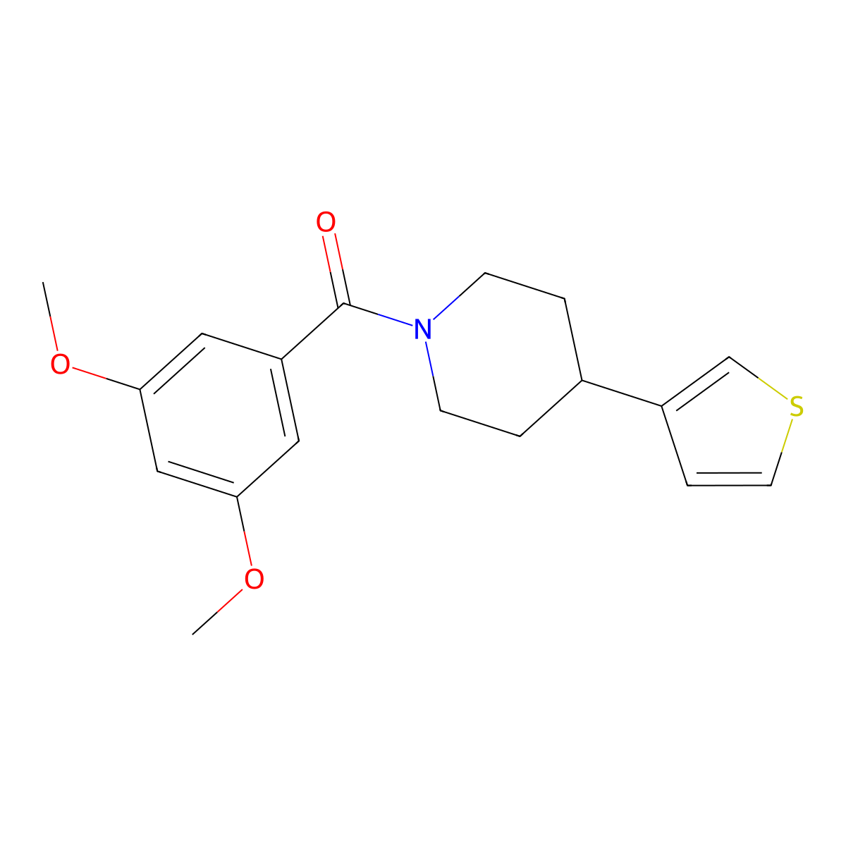 (3,5-Dimethoxyphenyl)(4-(thiophen-3-yl)piperidin-1-yl)methanone molecular structure, CAS 1396851-50-5