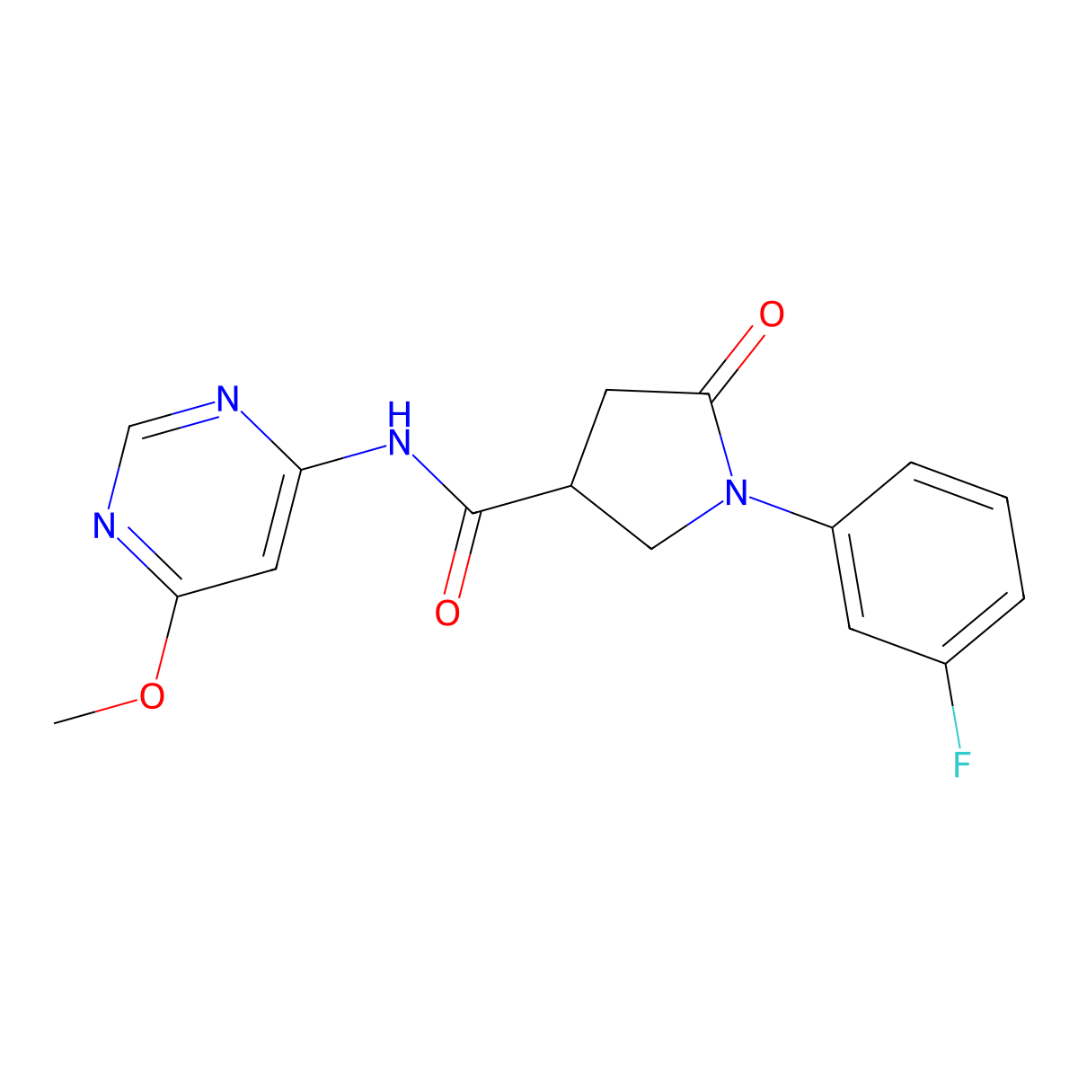 1-(3-fluorophenyl)-N-(6-methoxypyrimidin-4-yl)-5-oxopyrrolidine-3-carboxamide molecular structure, CAS 1396851-52-7